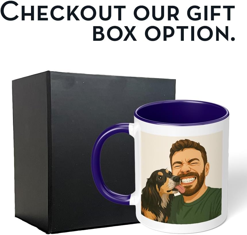 Personalized Coffee Mug, Custom Drawing Portrait Gift, Funny Customized Coffee Gift for Men & Women, Custom Mugs with Pictures, Navy 11oz Father's Day Mug