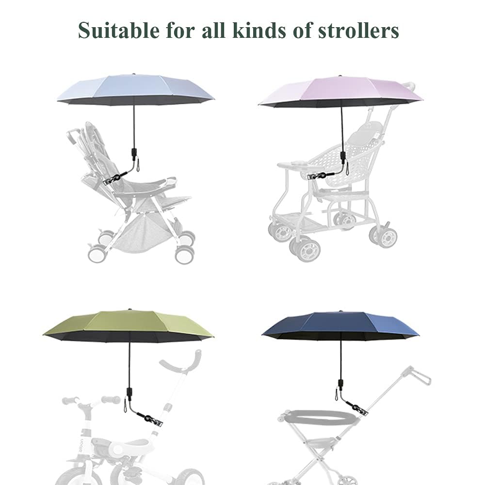 Universal Baby Stroller Sun Protection Parasol, with Umbrella Clip Fixing Device, UPF 90+ UV Protect Pushchair Sun Parasol (Silver)