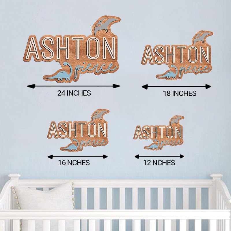 Personalized Wooden Baby Name Sign for Nursery, Dinosaur Nursery Decor for Kids ROM, Name Sign for Boys, Door Hanging Gift/4