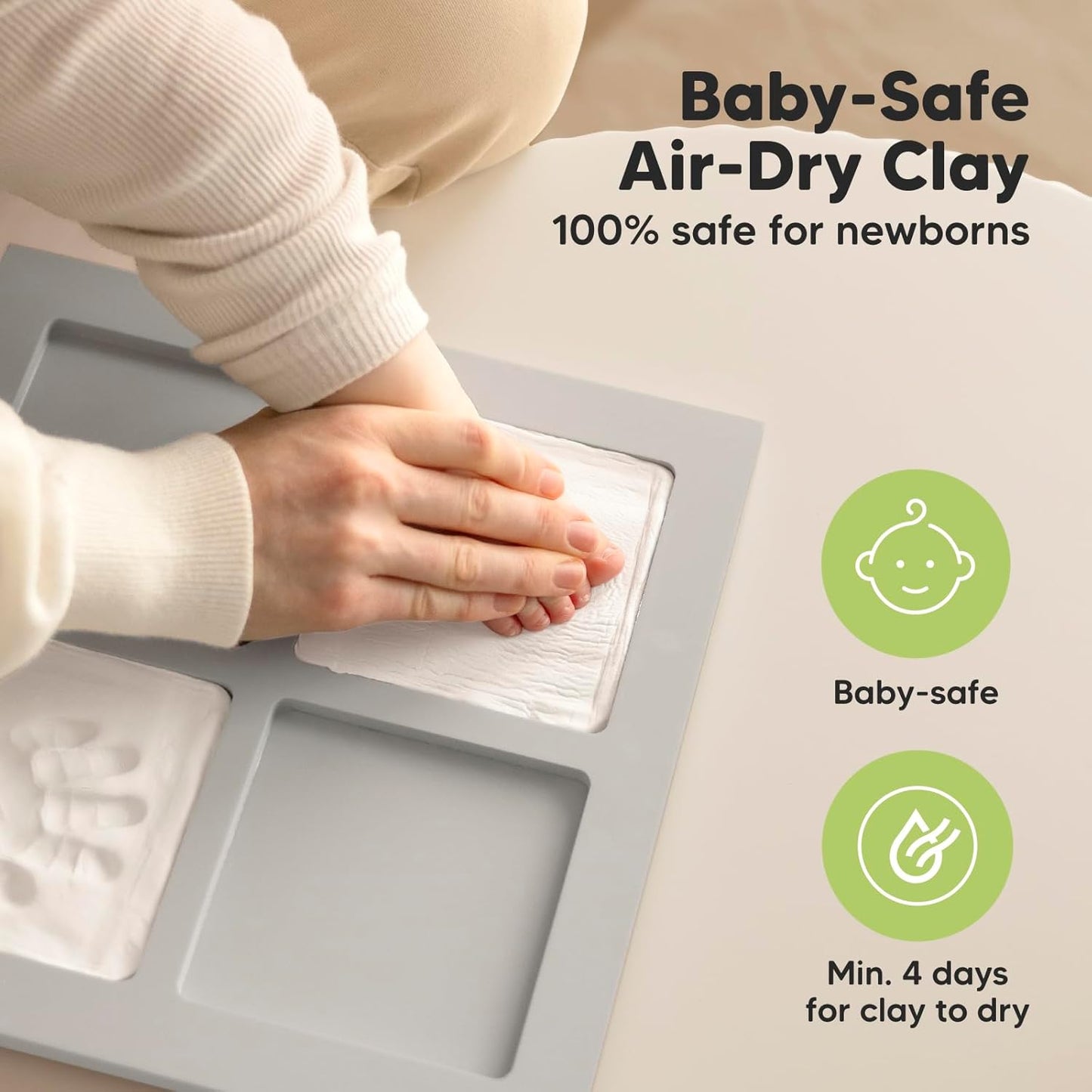 Baby Hand and Footprint Kit - Baby Footprint Kit, Clay Handprint Keepsake Frame, Nursery Picture Frame For Newborns, Personalized New Mom Gifts for Showers & Registry (Cloud Gray)