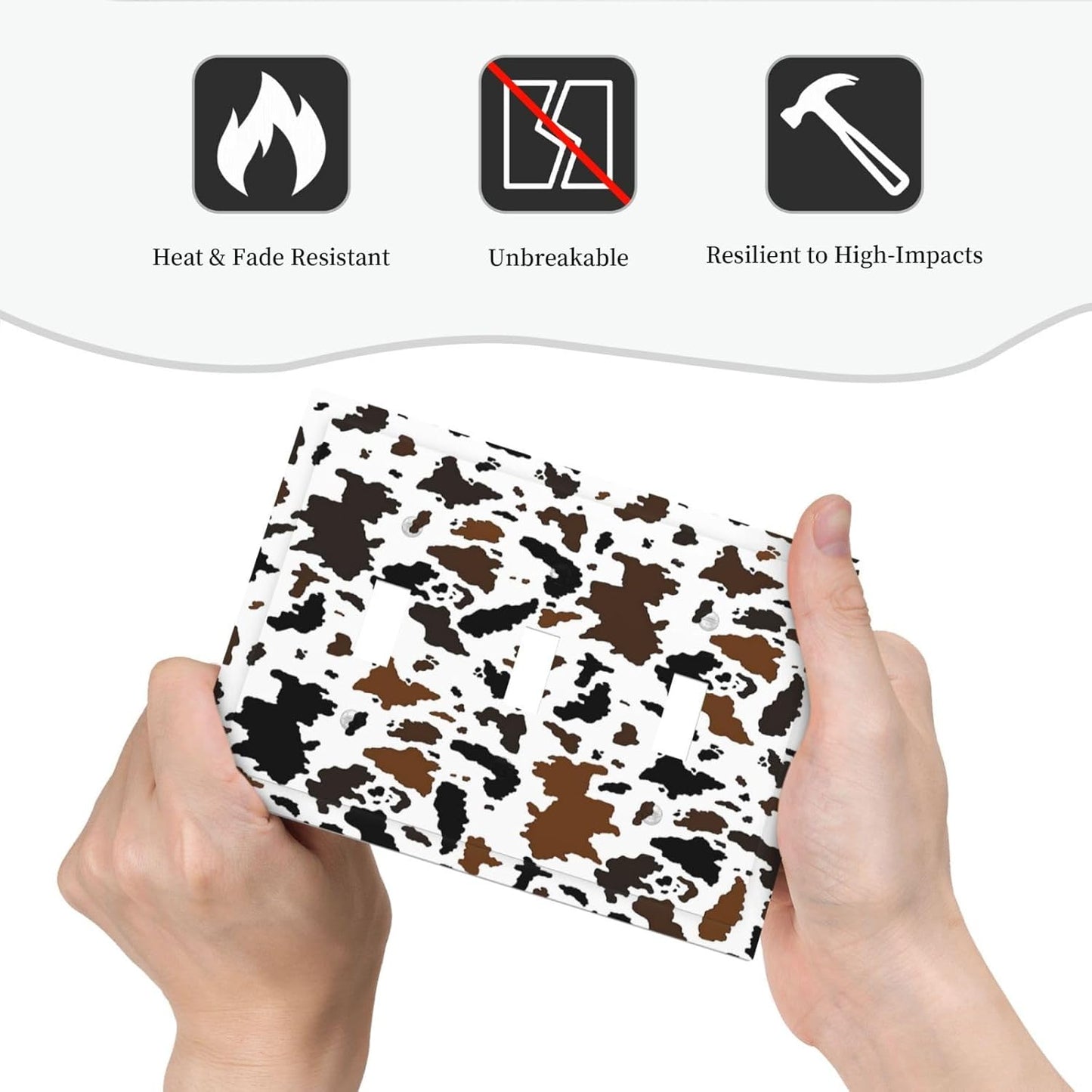 Decorative Switch Plates Rustic Cowhide Highland Cow Milk Cow 3 Gang Wall Plate Triple Toggle Light Switch Cover Faceplate Electrical Wall Panels For Farmhouse Home Decor