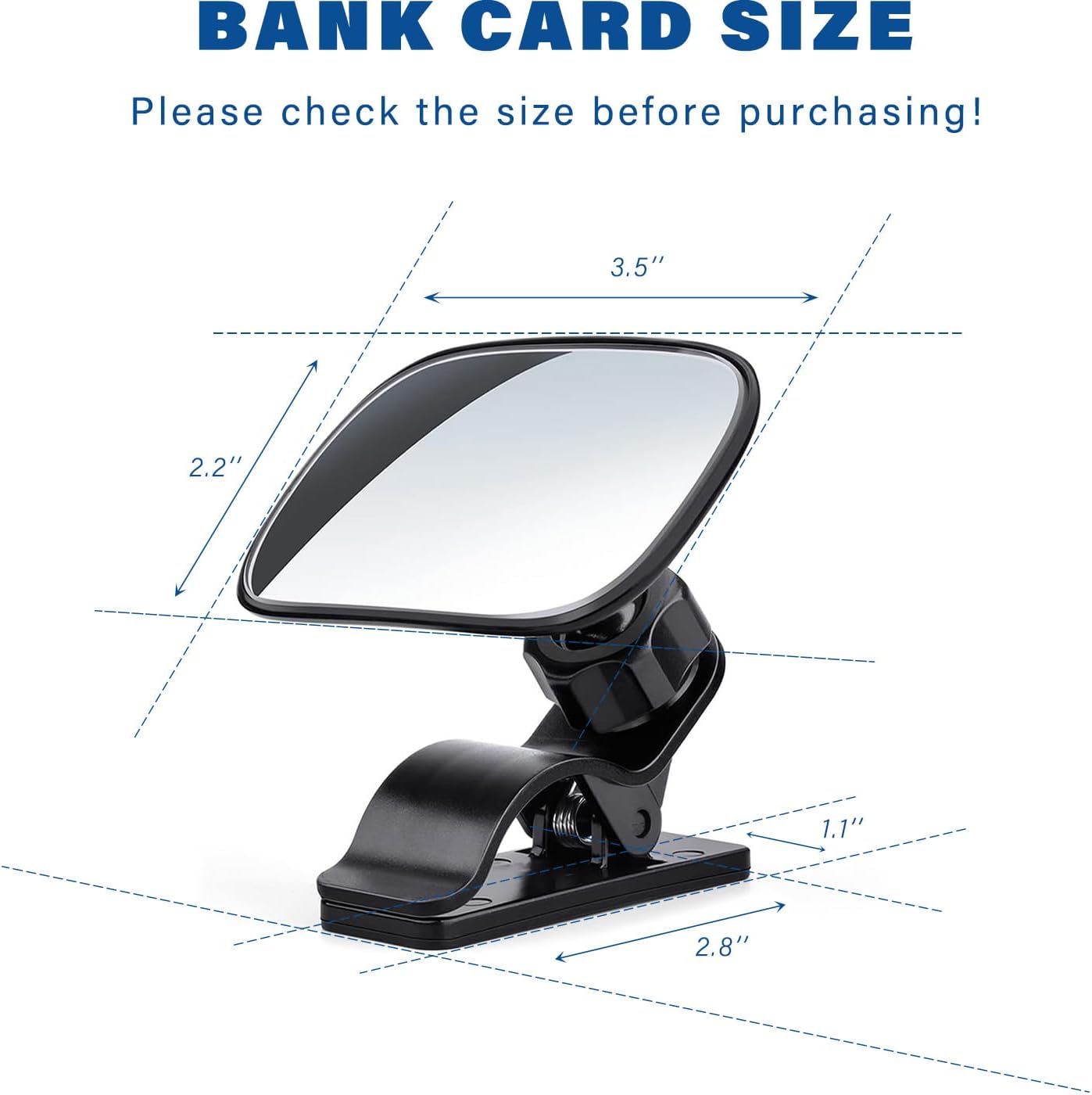 Mini Baby Mirror for Car Seat - Small Clip-On Backseat Rear View Mirror for Forward-Facing Kids and Toddlers, Bankcard Size, Sun Visor Mounting, 360-Degree Adjustable, 2-Pack