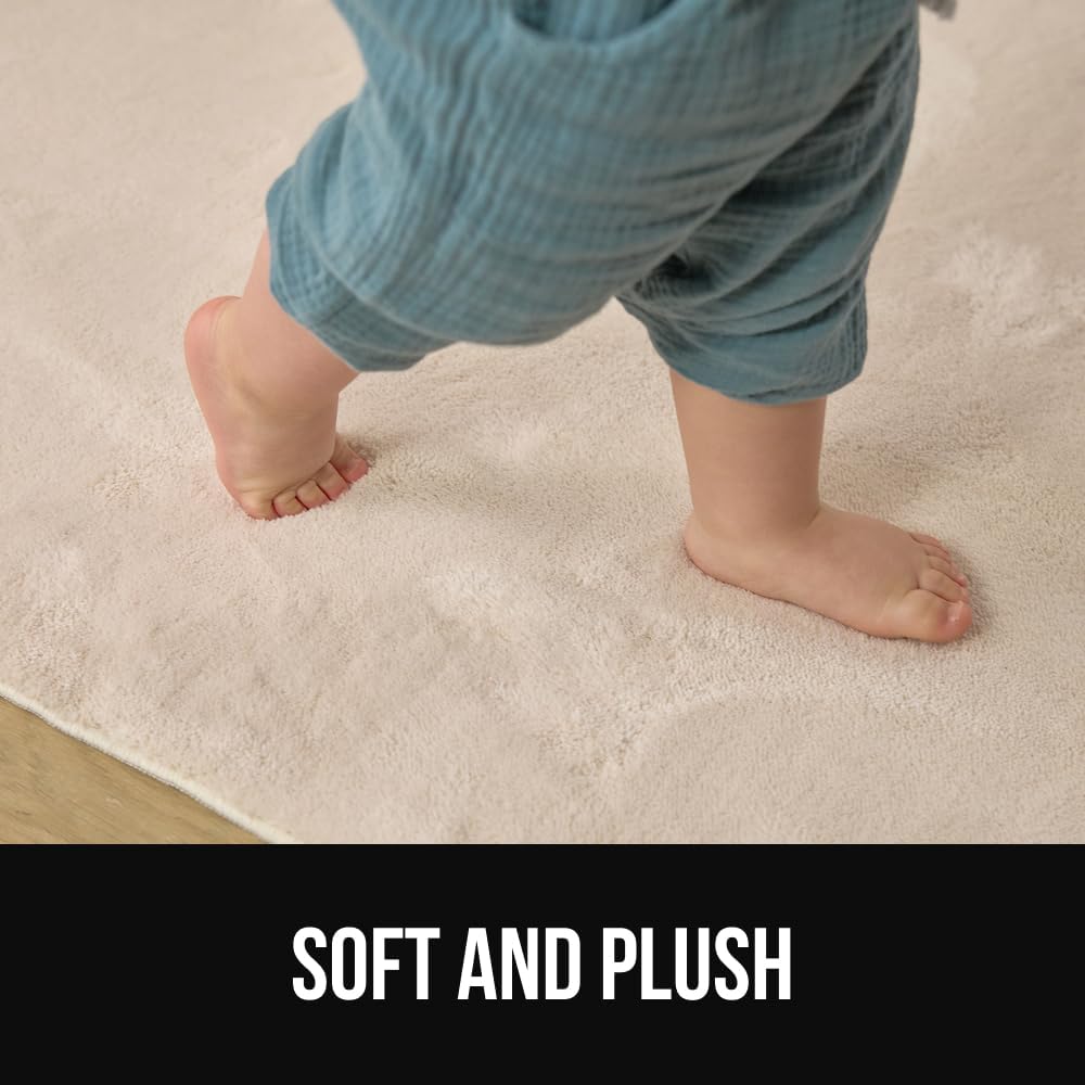 GORILLA GRIP Ultra Soft Washable Area Rug, 5x7, Stain and Slip Resistant Plush Thick Carpet for Bedroom Living Room, No Shed Floor Rugs, Pet Friendly, Dorm Essentials, Kids Nursery Home Decor, Ivory