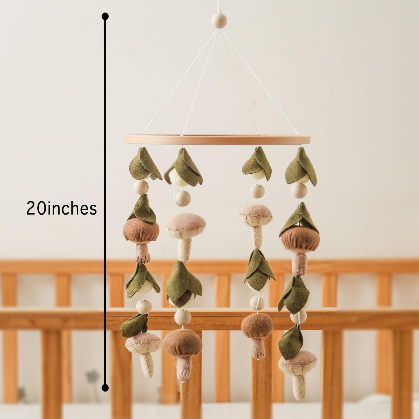 Baby Mobile for Crib,Crib Mobile for Boys Girls, Soft Crib Toys Hanging,Baby Mobile for Bassinet,Boho Nursery Decor Neutral(Mushroom,Leaves,Cotton)