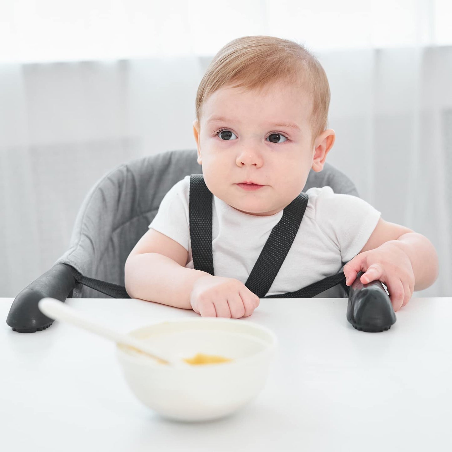 PandaEar Hook on Booster Quick Seat for Baby| Clip on Table High Chair for Home &Travel| Portable Fold-Flat High Load Design -Grey