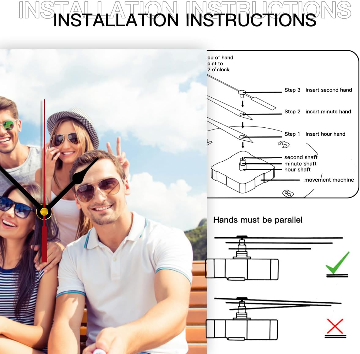 Generic Custom Clocks for Walls Personalized Clocks with Photo Text Logo That PVC Customized Round Silent Clock for Living Room Wedding Friend Family Lover, 12inch-30cm