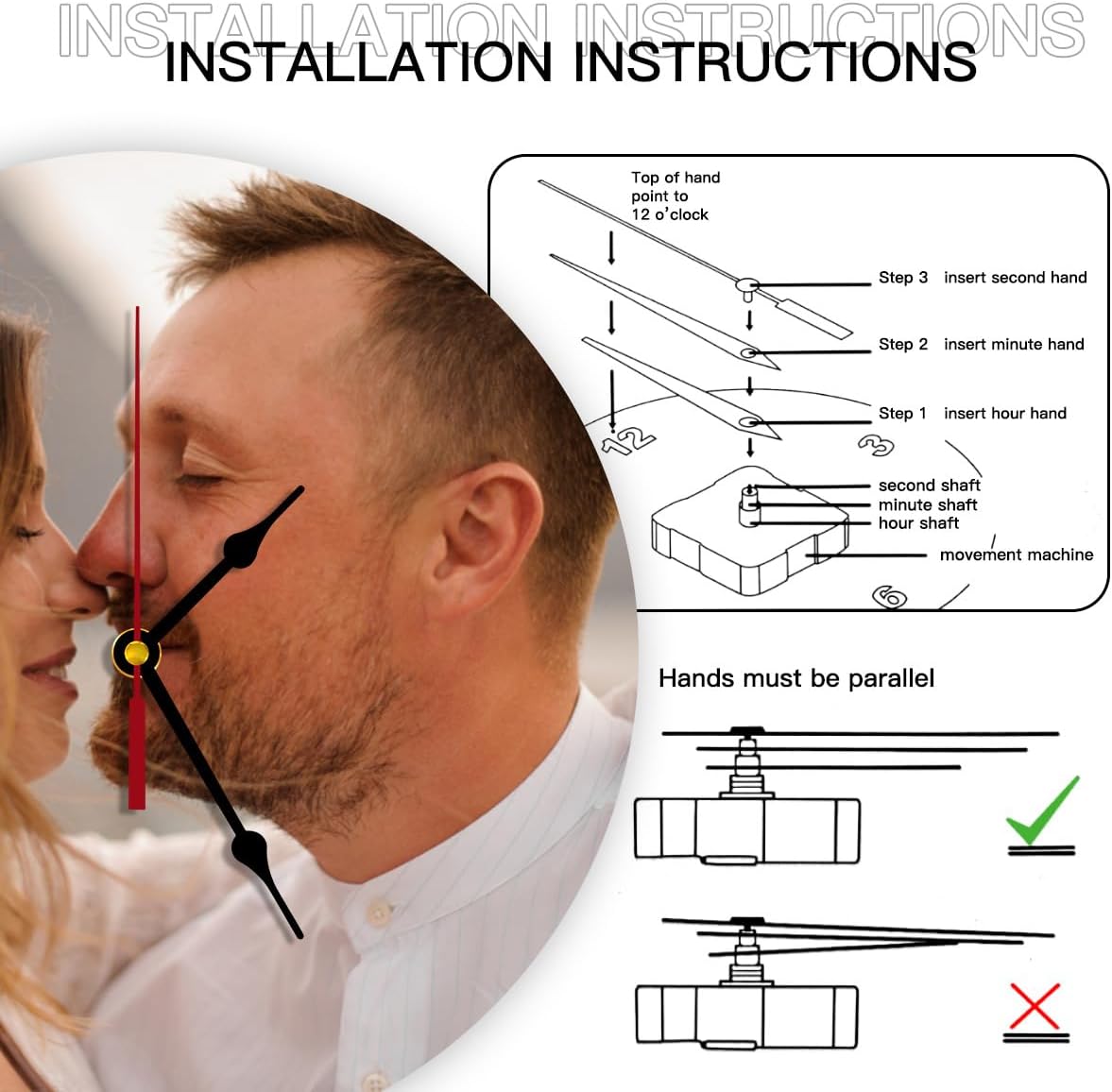 Generic Custom Clocks for Walls Personalized Picture Hanging Time Clocks That PVC Customized Round Silent Clock for Living Room Family Friends Gifts, 10inch-25cm