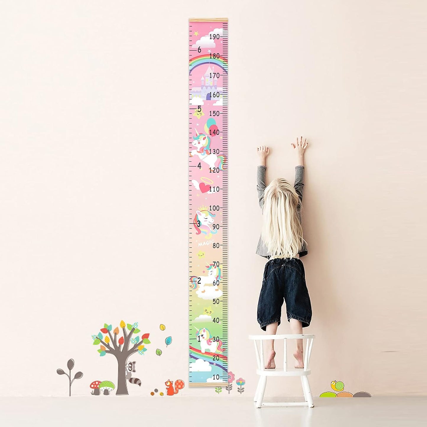 Kids Growth Chart Height Measuring Chart, Unicorn Canvas Wall Hanging Rulers for Baby Children Girls Bedroom Decor 74.8''* 7.87''