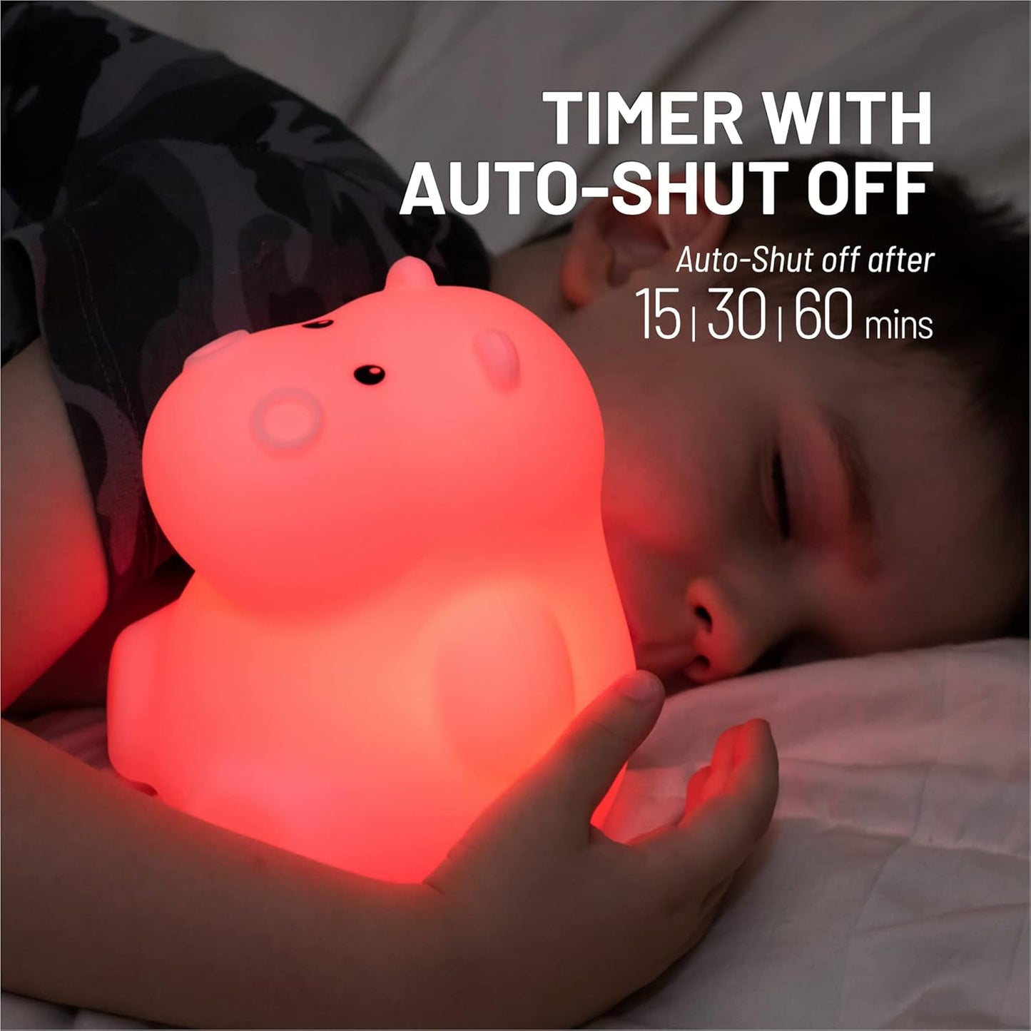 Lumipets Remote Control Silicone Night Light for Kids - Hippo Design with 9 Soft Colors & Sleep Timer - Rechargeable, Battery-Operated Lamp for Bedroom | Baby Nursery, Toddler, Girls, Boys