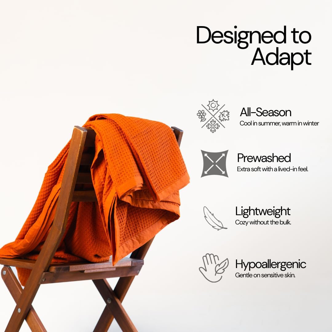 Salt Earth GOTS Certified 100% Organic Cotton Throw Blanket, 55"X60" Blankets & Throws for Bed, Throw Blanket for Couch,Modern & Cozy Blanket, All Season Waffle Blanket, Soft Blanket (Cinnamon Stick)