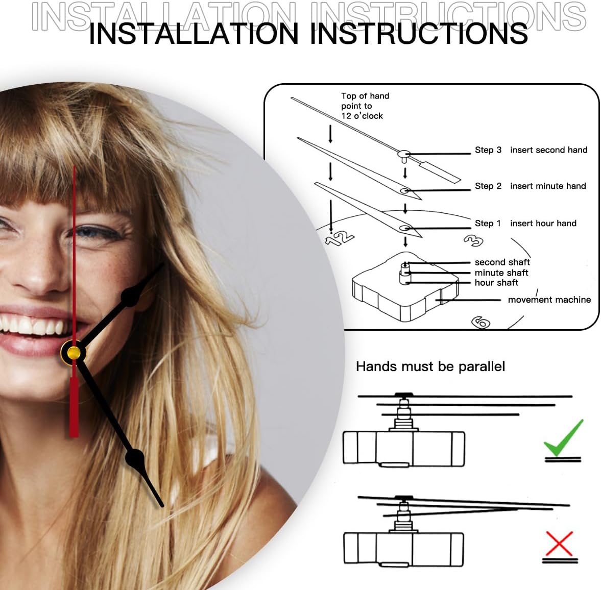 Generic Custom Clocks for Walls Personalized Clocks with Picture, 10inch-25cm Round Silent Wall Clock, Modern Style for Living Room, Unisex, Indoor Use, PVC Material