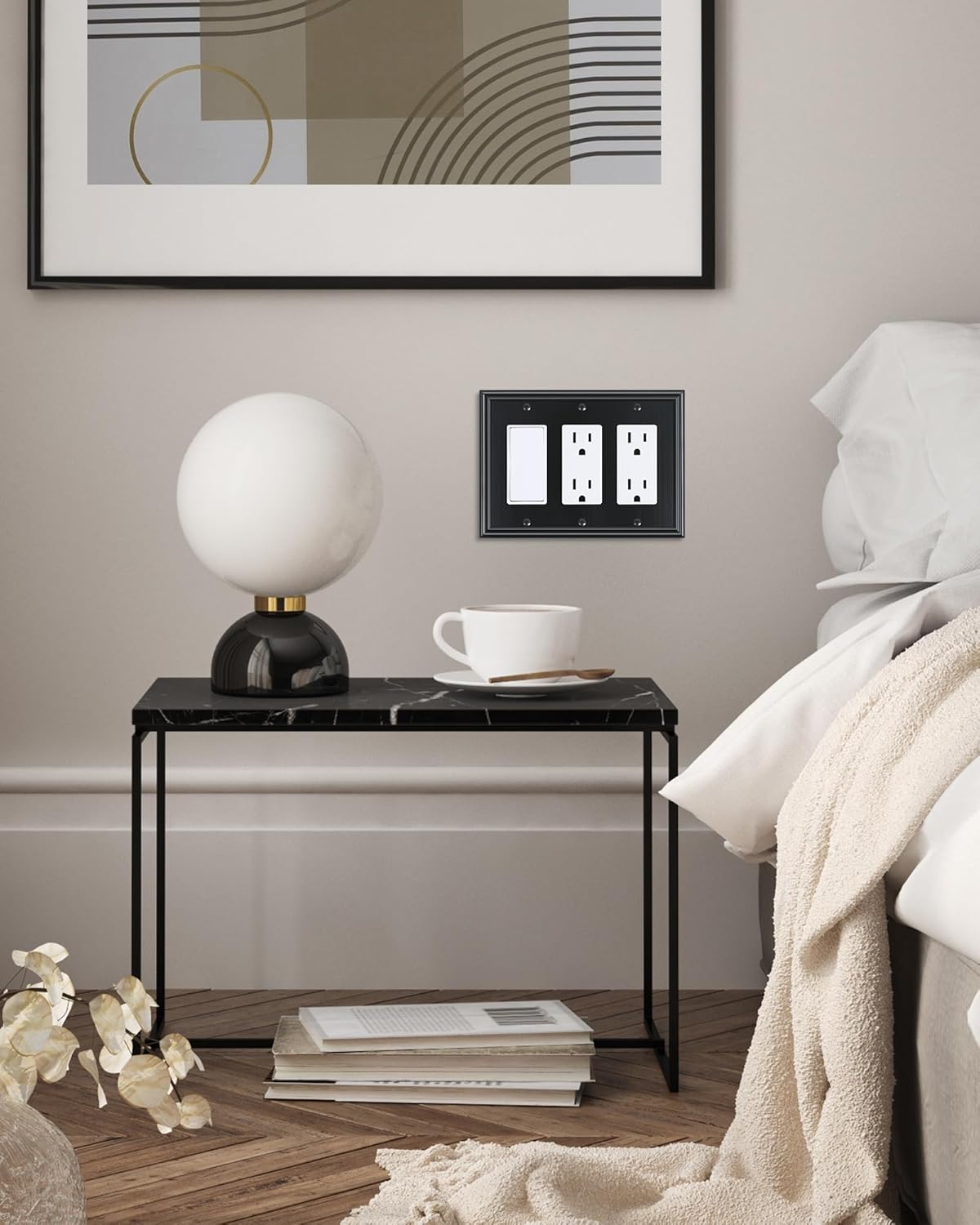 2-Pack Decorative Tripple Decorator Outlet Cover Plate, Durable Zinc Alloy Black Wall Plates for Electrical Outlets, Receptacle, GFCI Outlet, Dimmer Switch, 3-Gang, Corrosion Resistant