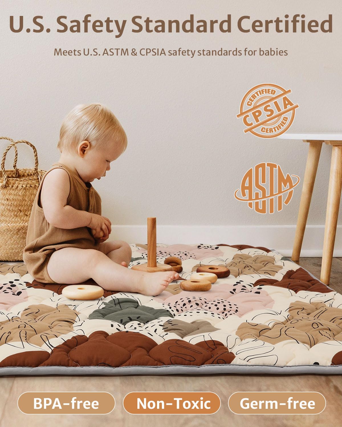 Blissful Diary Portable Baby Play Mats for Floor, Thicken Cushioned Foldable Baby Crawling Mat for Indoor Outdoor, Non-Slip & Washable Kids Playmat for Tummy Time Activity, Boho 43" X 43"