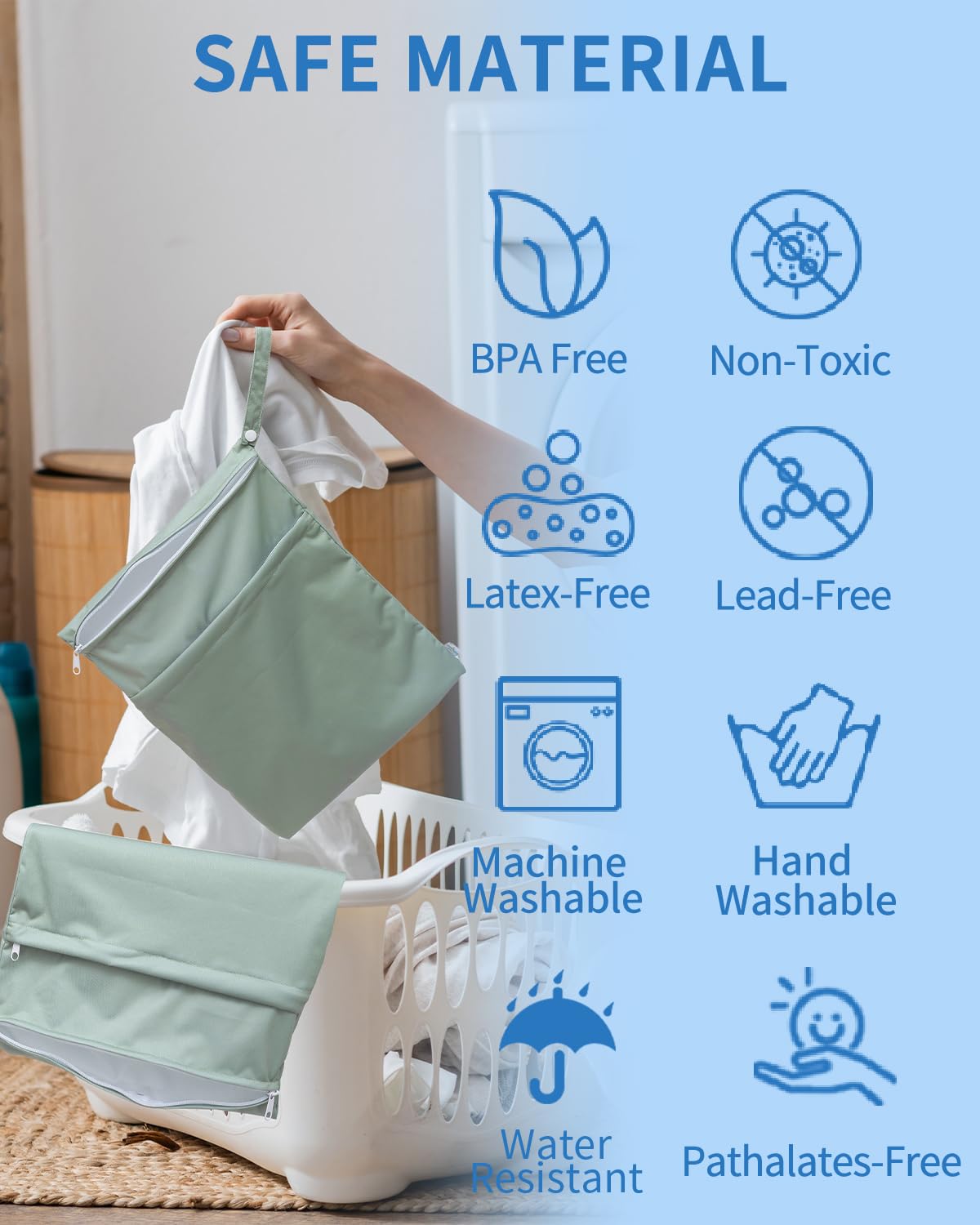 babygoal Wet Dry Bags for Baby Cloth Diapers 3 Pack, Washable Travel Bags, Beach, Pool, Gym Bag for Swimsuits & Wet Clothes with Two Pockets, Snap Handle 3LN32