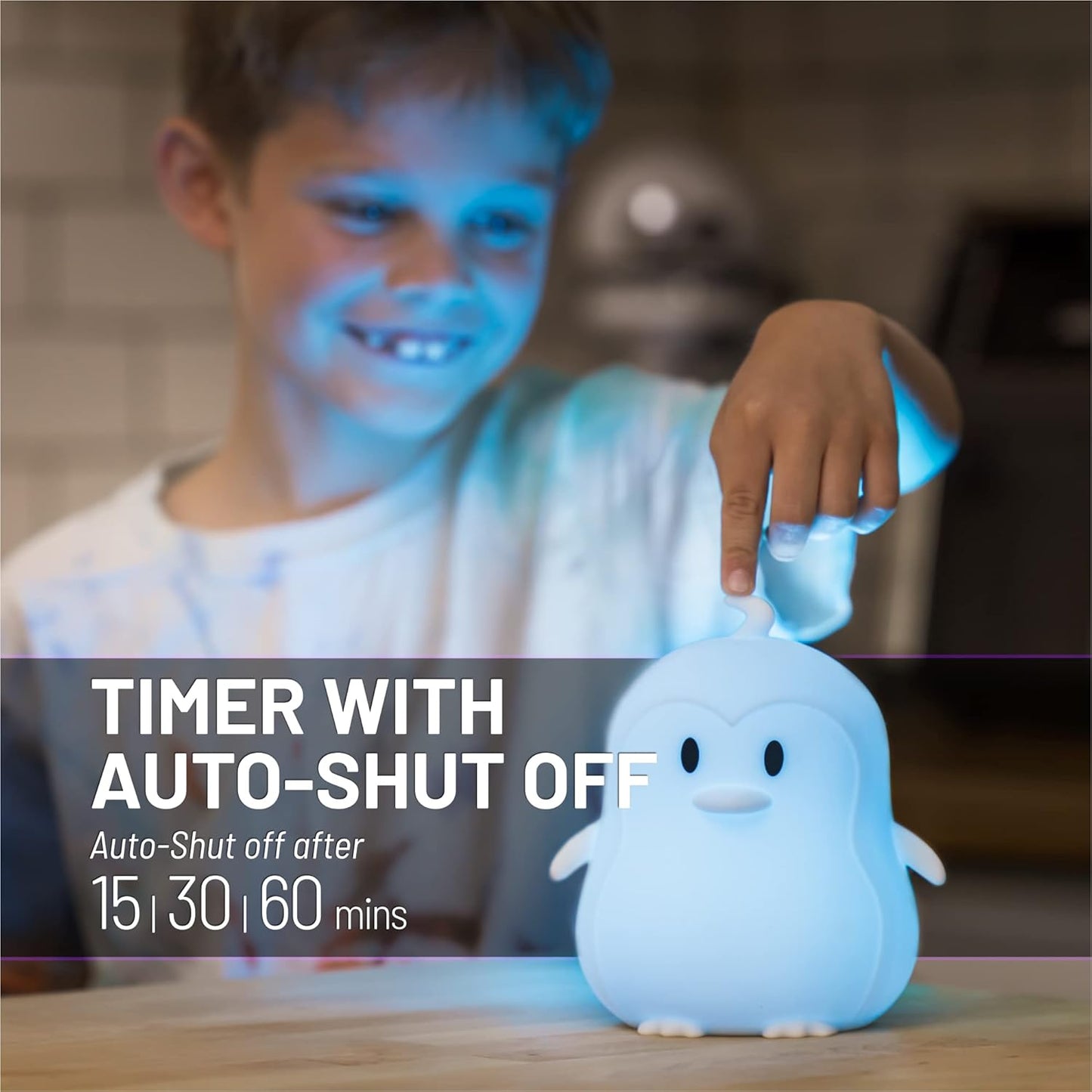 Lumipets Remote Control Silicone Night Light for Kids - Penguin Design with 9 Soft Colors & Sleep Timer - Rechargeable, Battery-Operated Lamp for Bedroom | Baby Nursery, Toddler, Girls, Boys