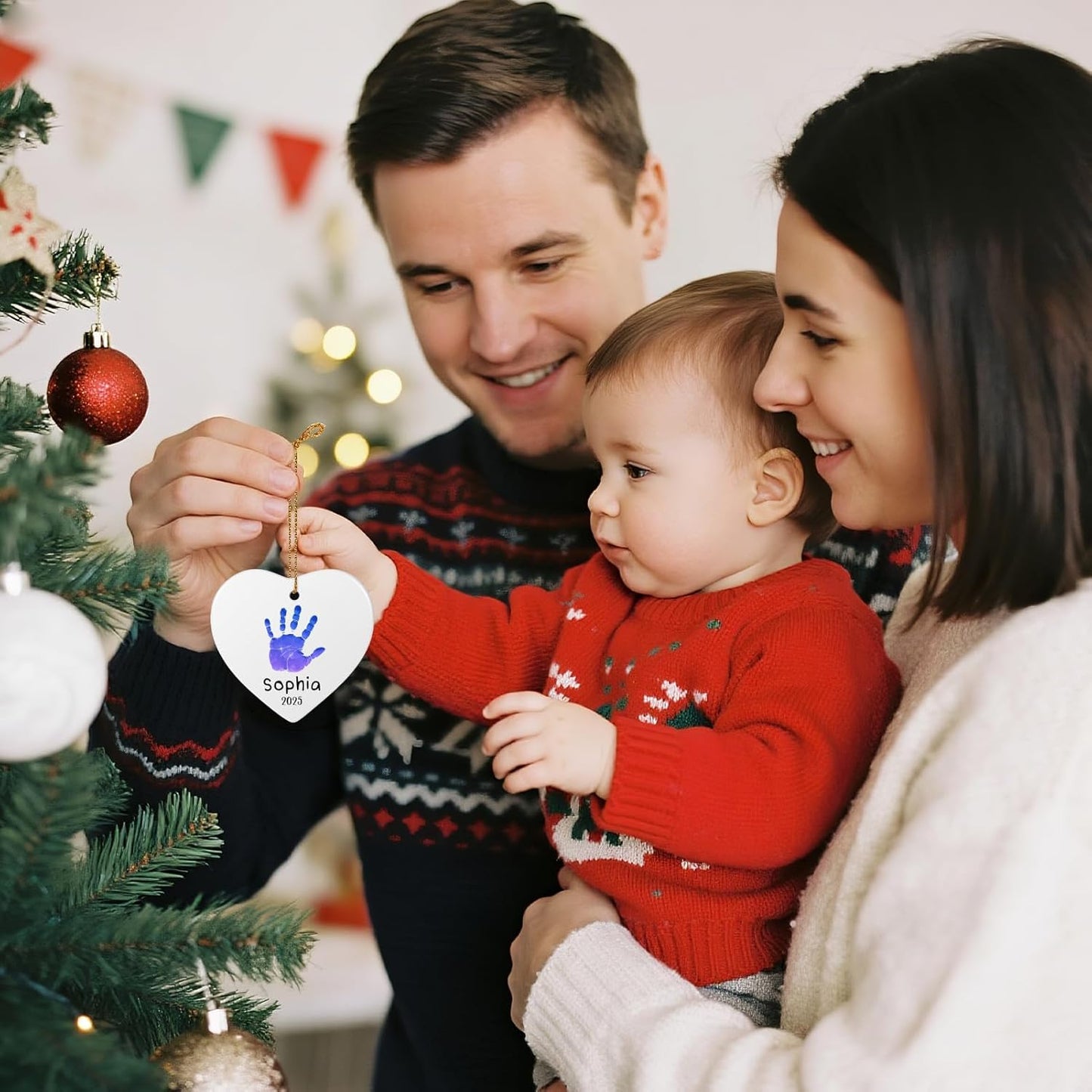 Baby Hand and Footprint Ornament - Baby's Frist Christmas Ornament with Photo, Name, Date - Personalized Baby Gifts, Newborn Keepsake, New Mom Gifts