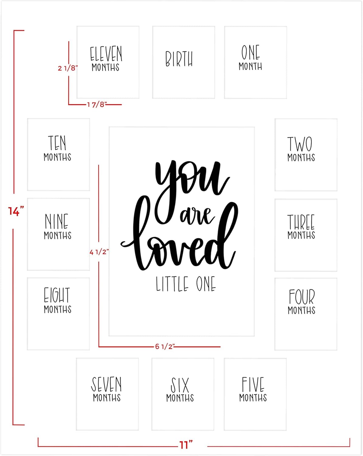 First Year Picture Mat with verse “You Are Loved Little One” Grey mat 11x14 - Mat only no Frame Included