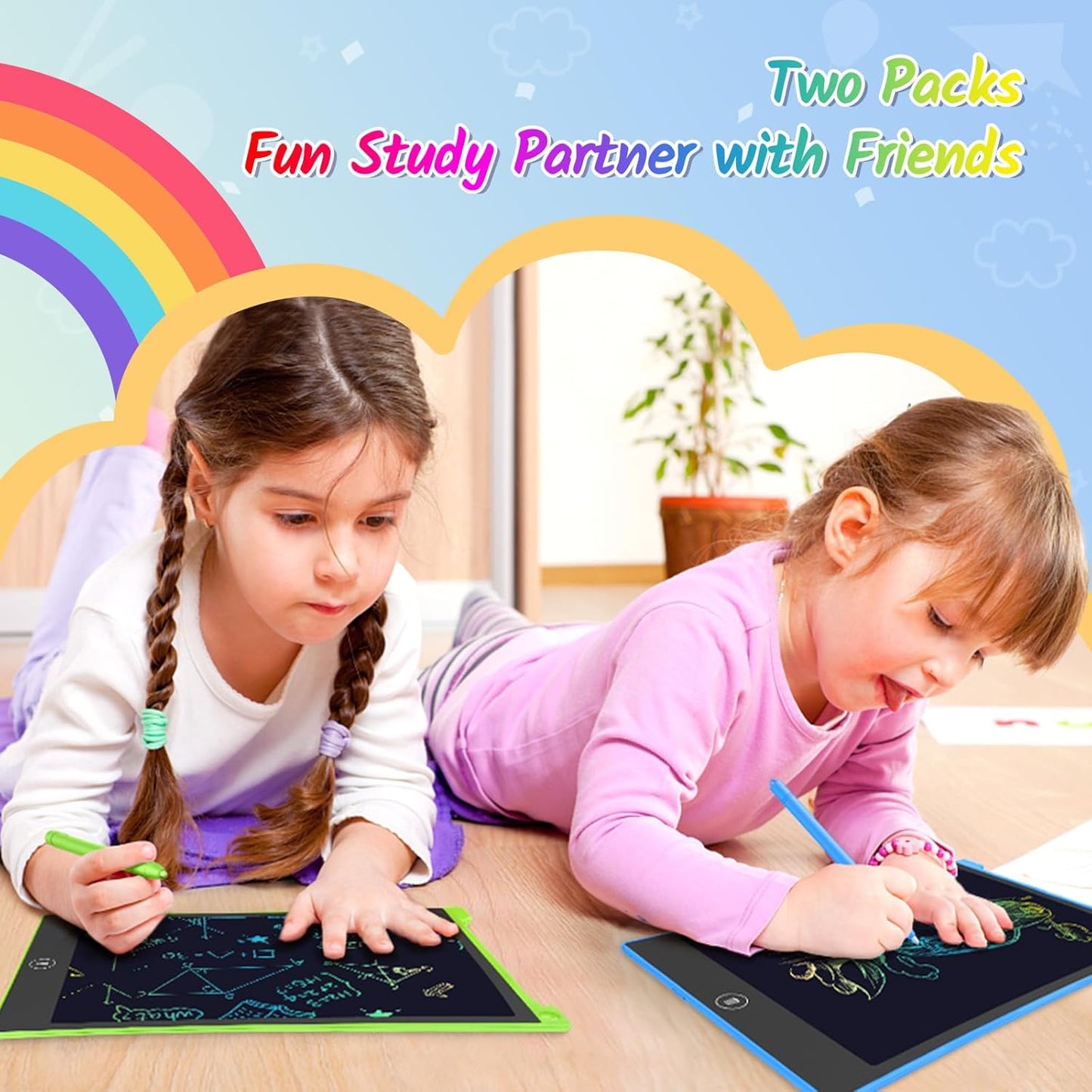 TECJOE 2 Pack LCD Writing Tablet, 10 Inch Colorful Doodle Board Drawing Tablet for Kids, Kids Travel Learning Toys Christmas Birthday Gifts for 3 4 5 6 Year Old Boys and Girls Toddlers