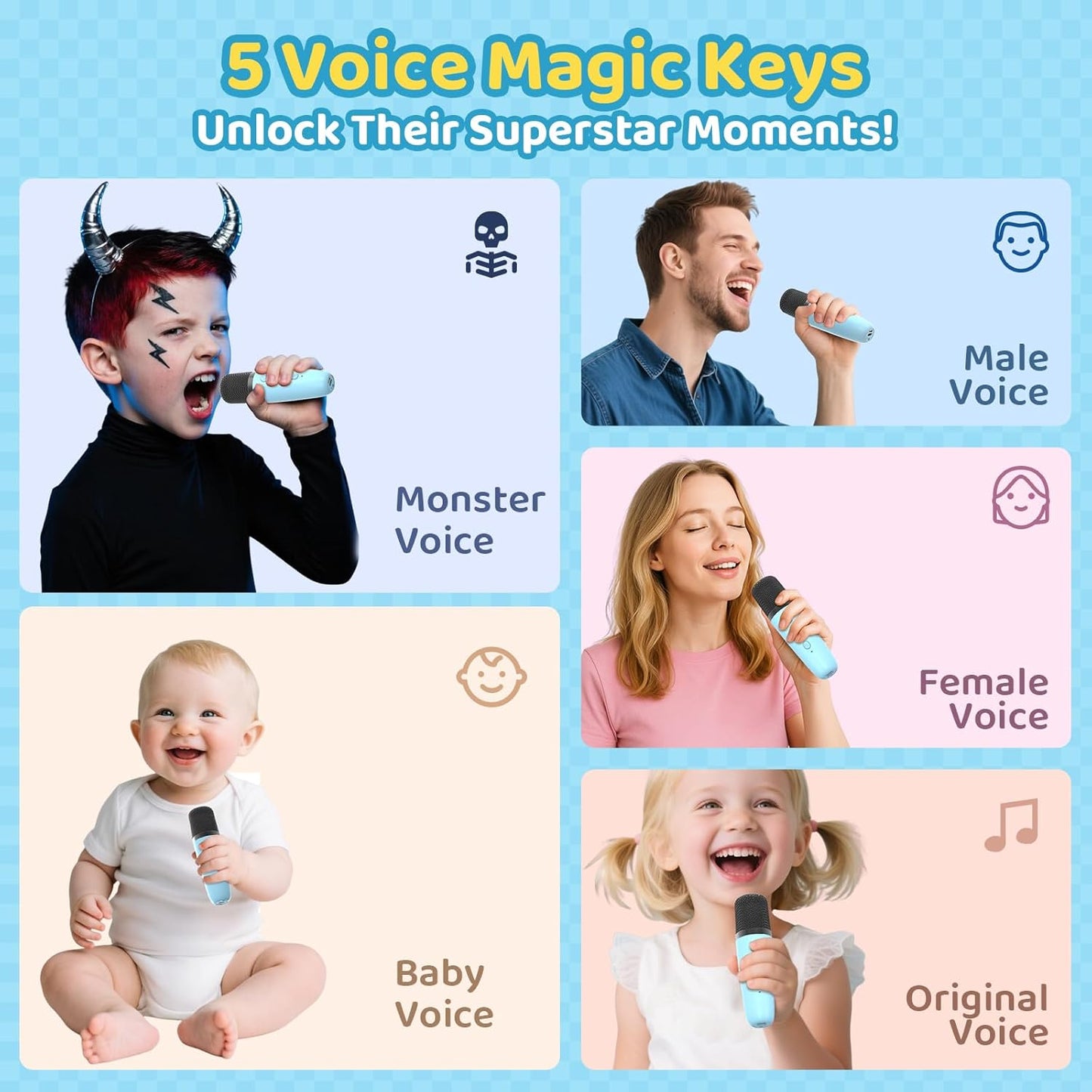 Karaoke Machine for Kids, Toys for 3-12 Years Old Girls Gifts, Kids Karaoke Microphone Machine Toy, Best Fun Christmas Birthday Gifts for 5 6 7 8 9 10 11 Years Teens Girl Boys Blue 2 Mic