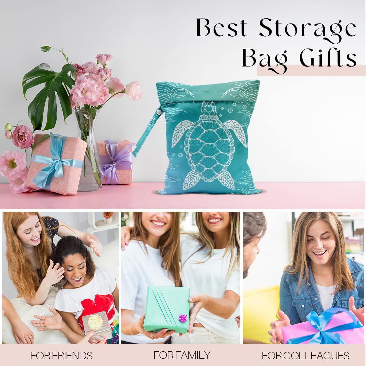 Waterproof Wet Bag for Swimsuit, Travel Beach Wet Dry Bag, Hidden Zipper Reusable Turtle Wet Bags, for Travel Beach Wet Swimsuits Toiletries Diapers Dirty Gym Clothes Laundry Bag