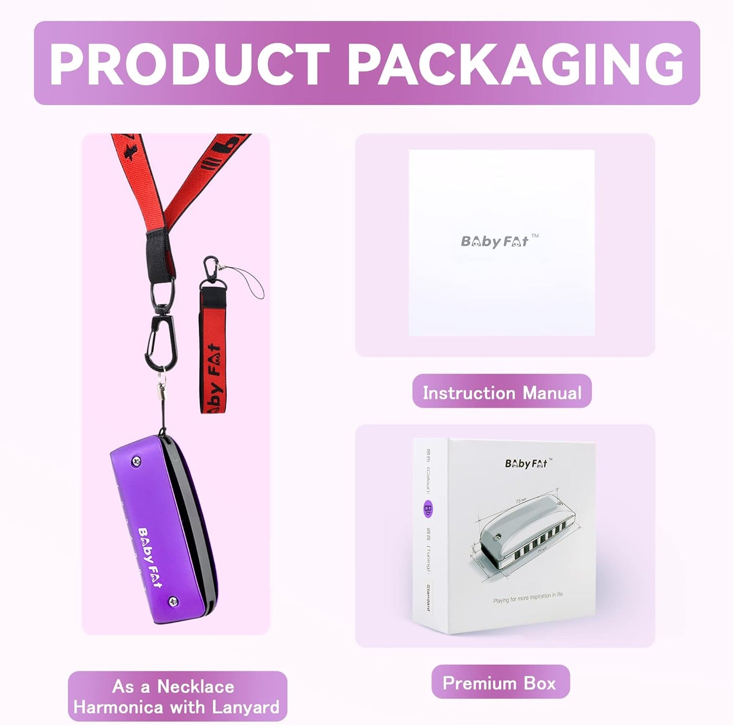 KONGSHNEG BabyFat 7 Hole Blues Mini Harmonica Set,Diatonic Harmonica with free lanyards,Gifts for Professional Players and Beginners,Easy-playing Musical Instrument(Key of Bb)