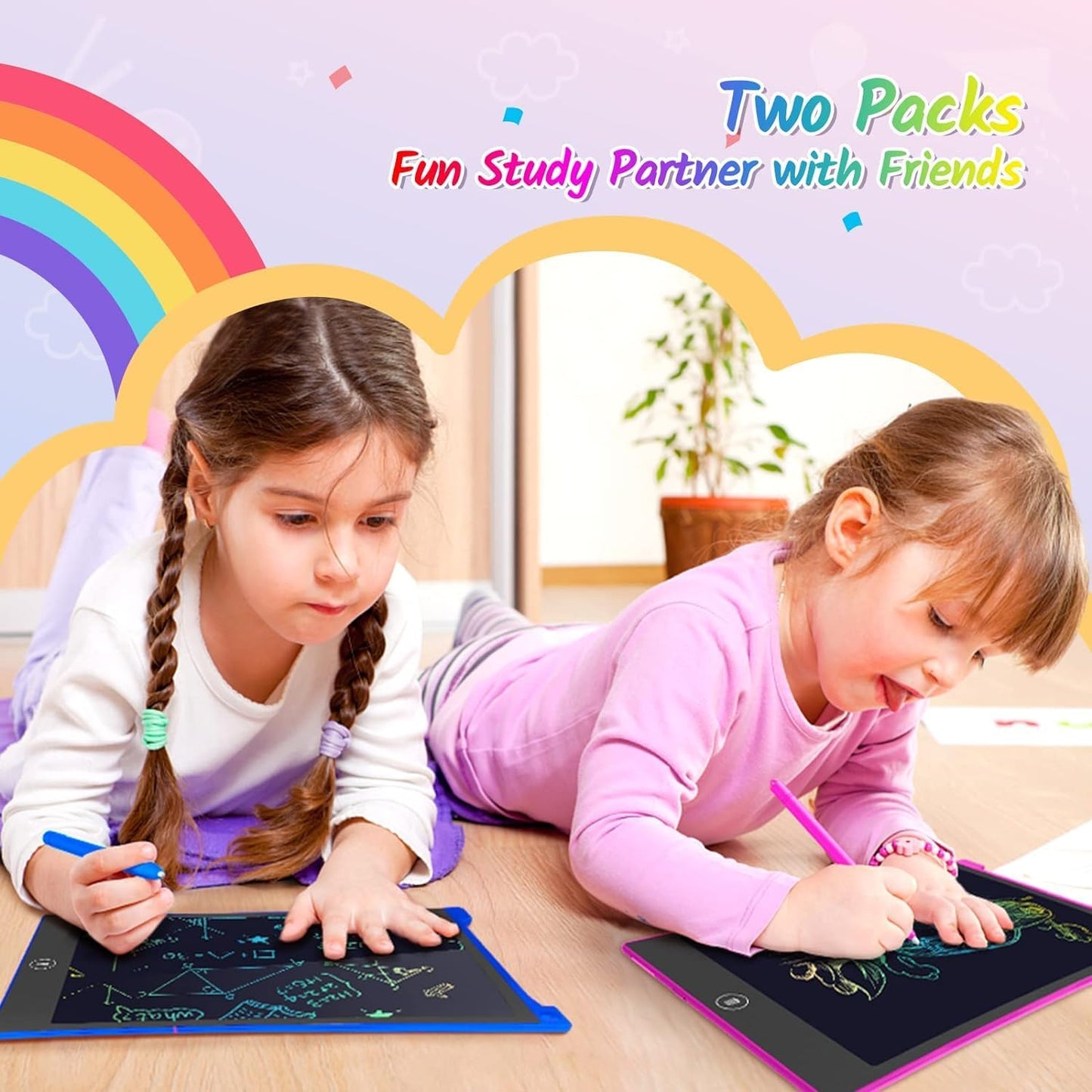 TECJOE 2 Pack LCD Writing Tablet, 10 Inch Colorful Doodle Board Drawing Tablet for Kids, Kids Travel Learning Toys Christmas Birthday Gifts for 3 4 5 6 Year Old Boys and Girls Toddlers