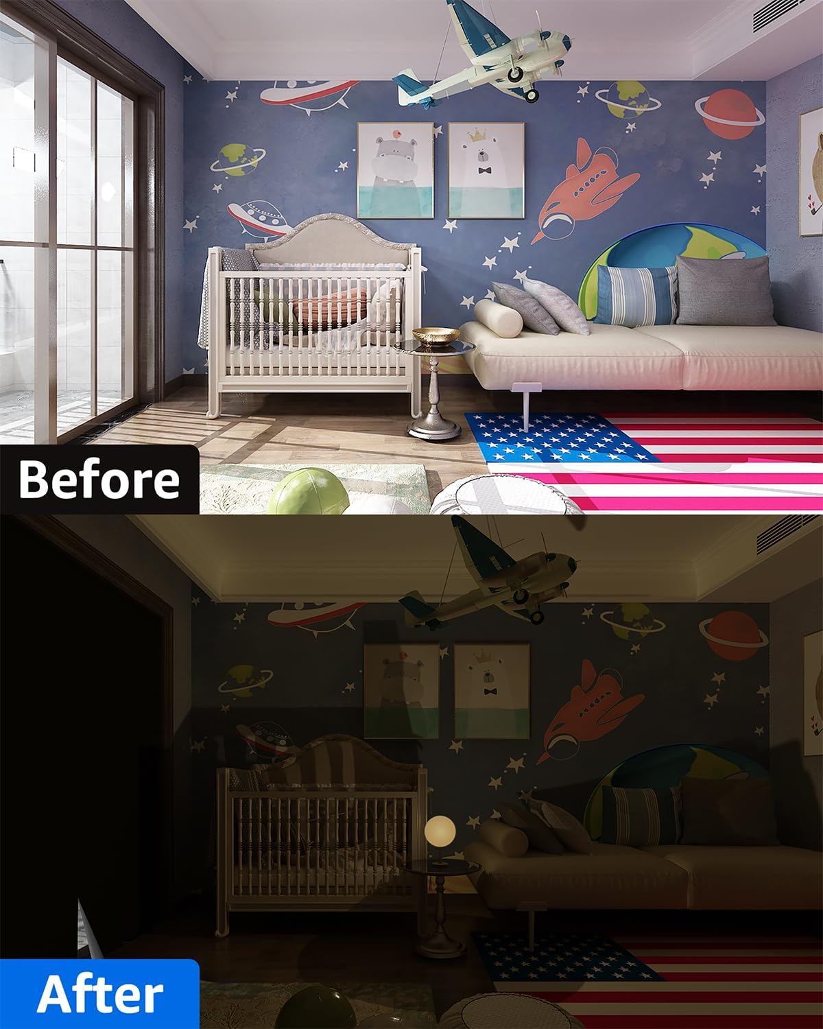 Sumobaby Blackout Curtains for Bedroom Portable 63"x84",No Drill Blackout Shades with Upgraded Hook&Loop Tapes,100% Black Out Window Cover,Thermal Insulated Blinds for Bedroom,Nursery(1 Panel,Black)