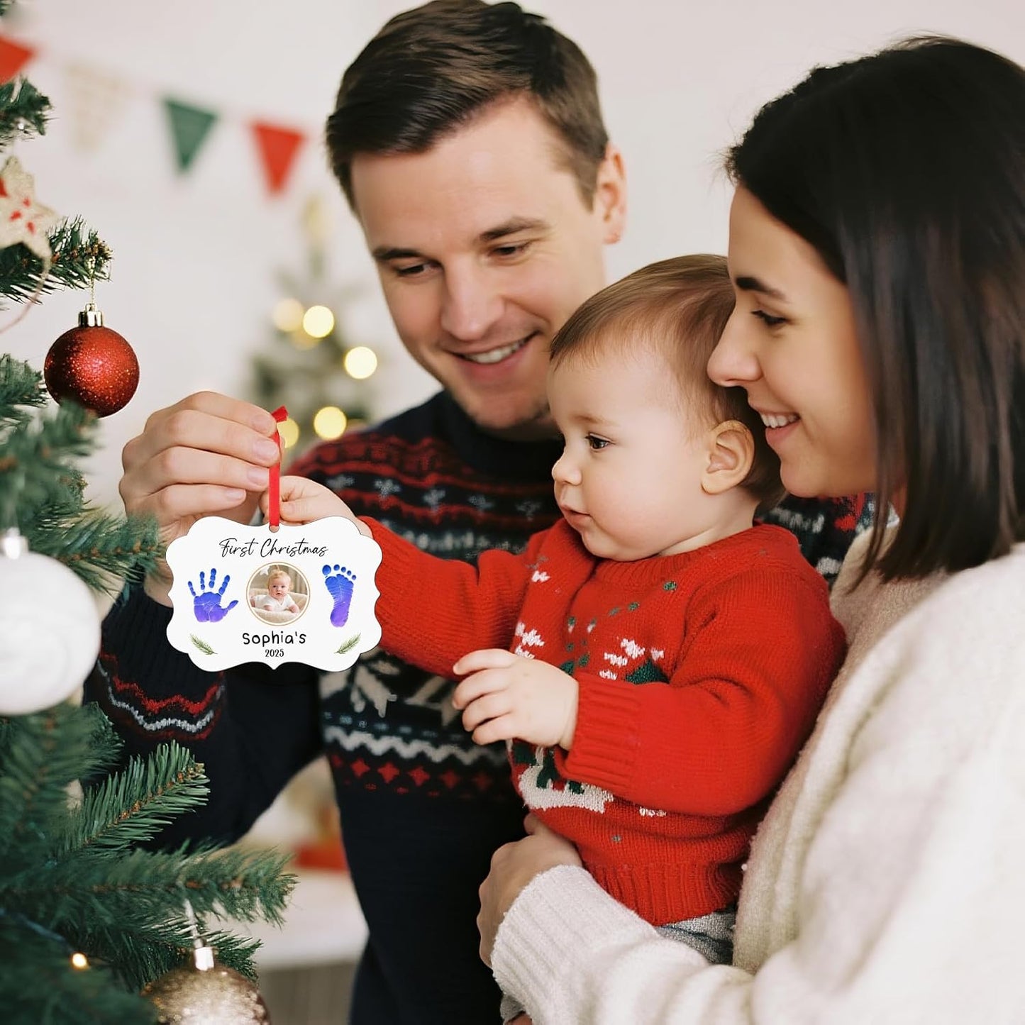 Baby Hand and Footprint Ornament - Baby Frist Christmas Ornament 2025 with Custom Photo, Name, Date - Personalized Baby Gifts, Newborn Keepsake, New Mom Gifts