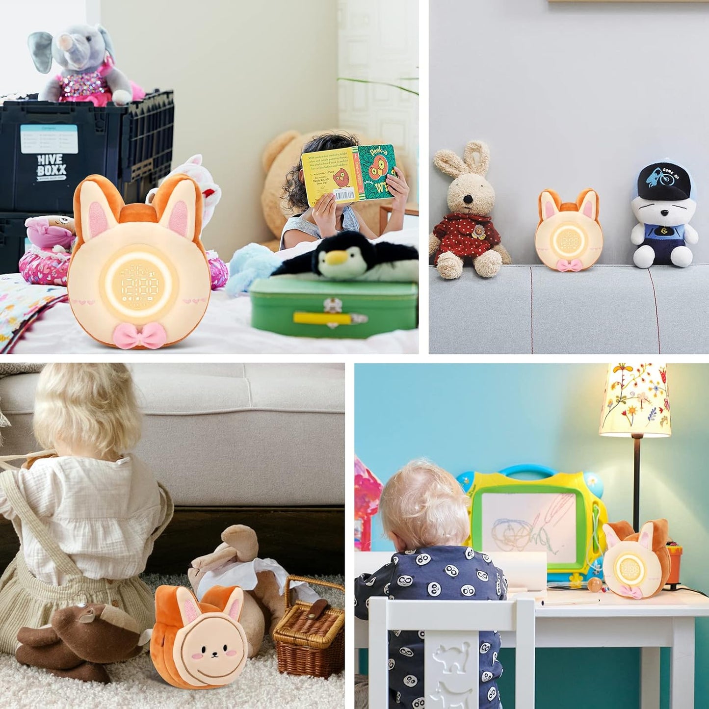 QANYI Bunny Night Light for Kids - Soft Plush Toy with Bunny Alarm Clock, Sleep Light for Bedroom, Gifting, Christmas, New Year