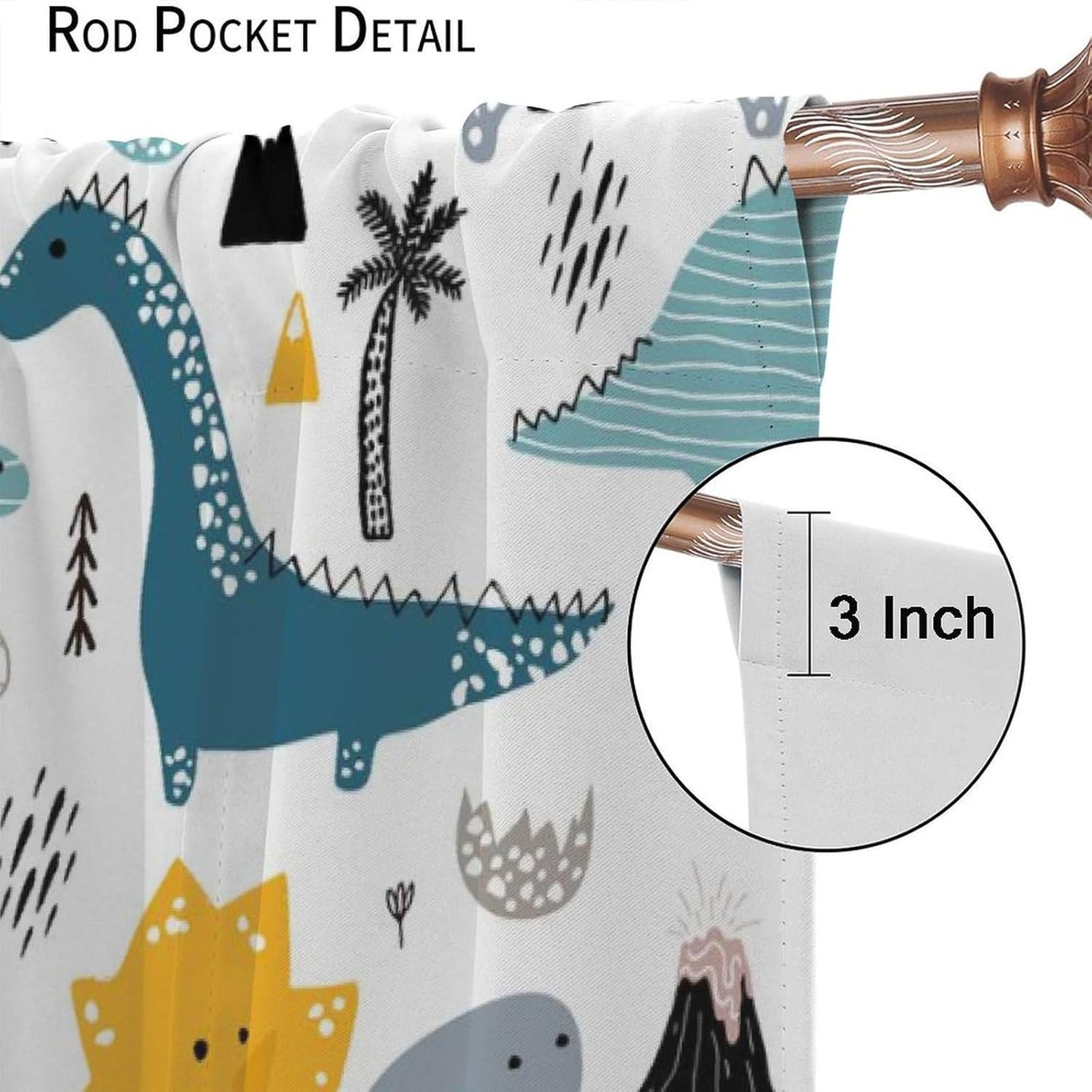 Kids Dinosaur Curtains for Boy Girl Bedroom Decor Cartoon Dino Colorful Cute Funny Wildlife Animal Printed Blackout Rod Pocket Window Drapes for Baby Nursery Playroom Living Room W27.5xL63in 2 Panels