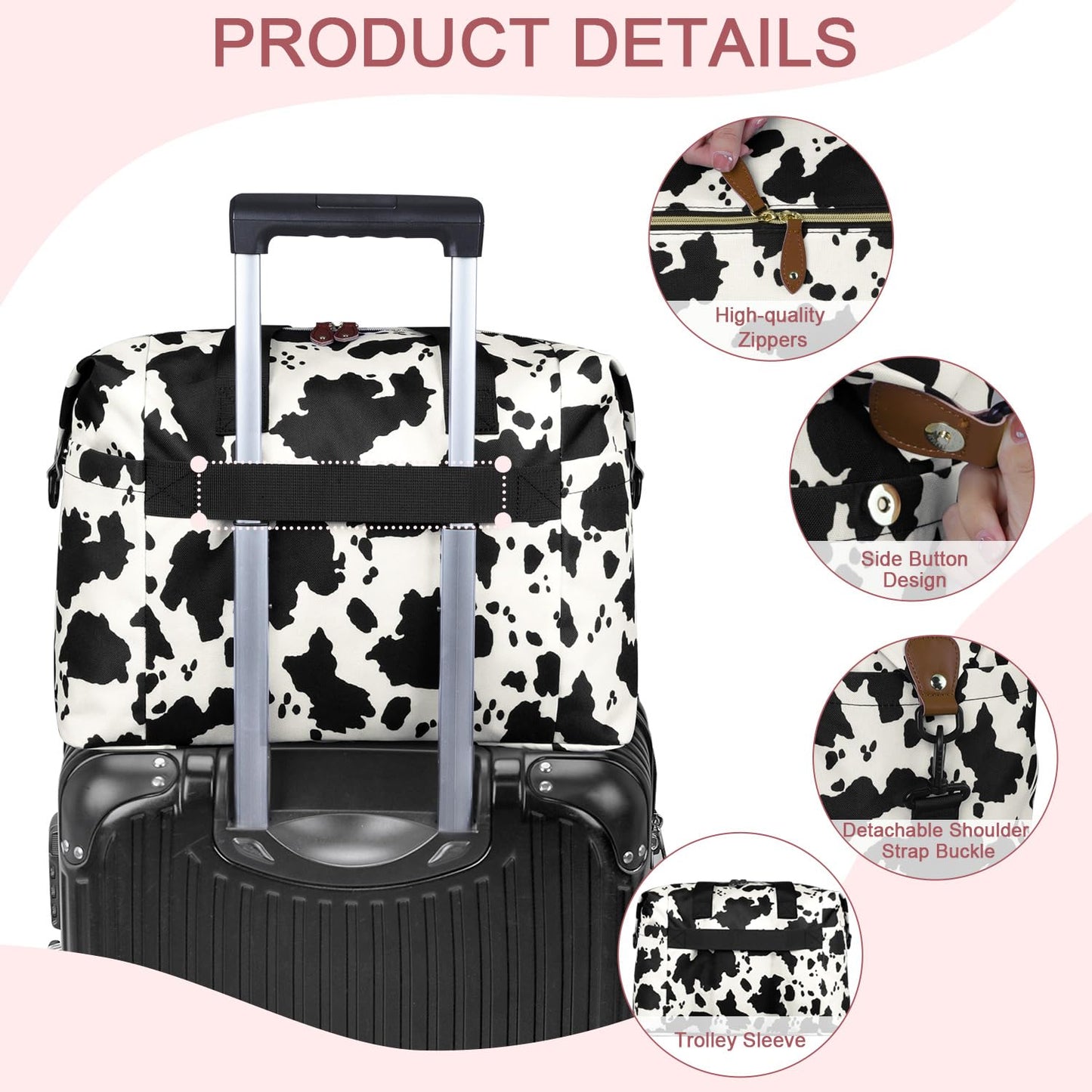 Diaper Bag Tote - Diaper Baby Bags with Pacifier Case, Shoulder Straps, Stroller Clips, Waterproof Large Mommy Maternity Bag Travel Baby Bag for Mom and Dad, Cowprint, Medium