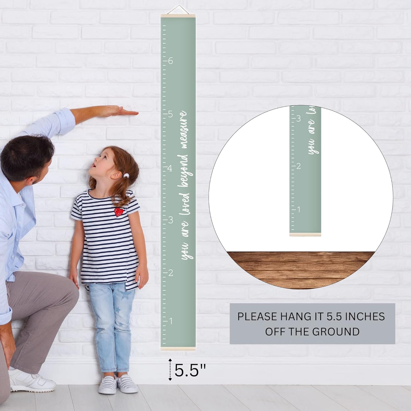 Morxy Canvas Growth Chart for Kids - Unisex Kids Room Wall Decor - Measuring Height Chart- Wall Tape with Height Chart for Kids (Canvas, Loved Beyond Measure- sage)