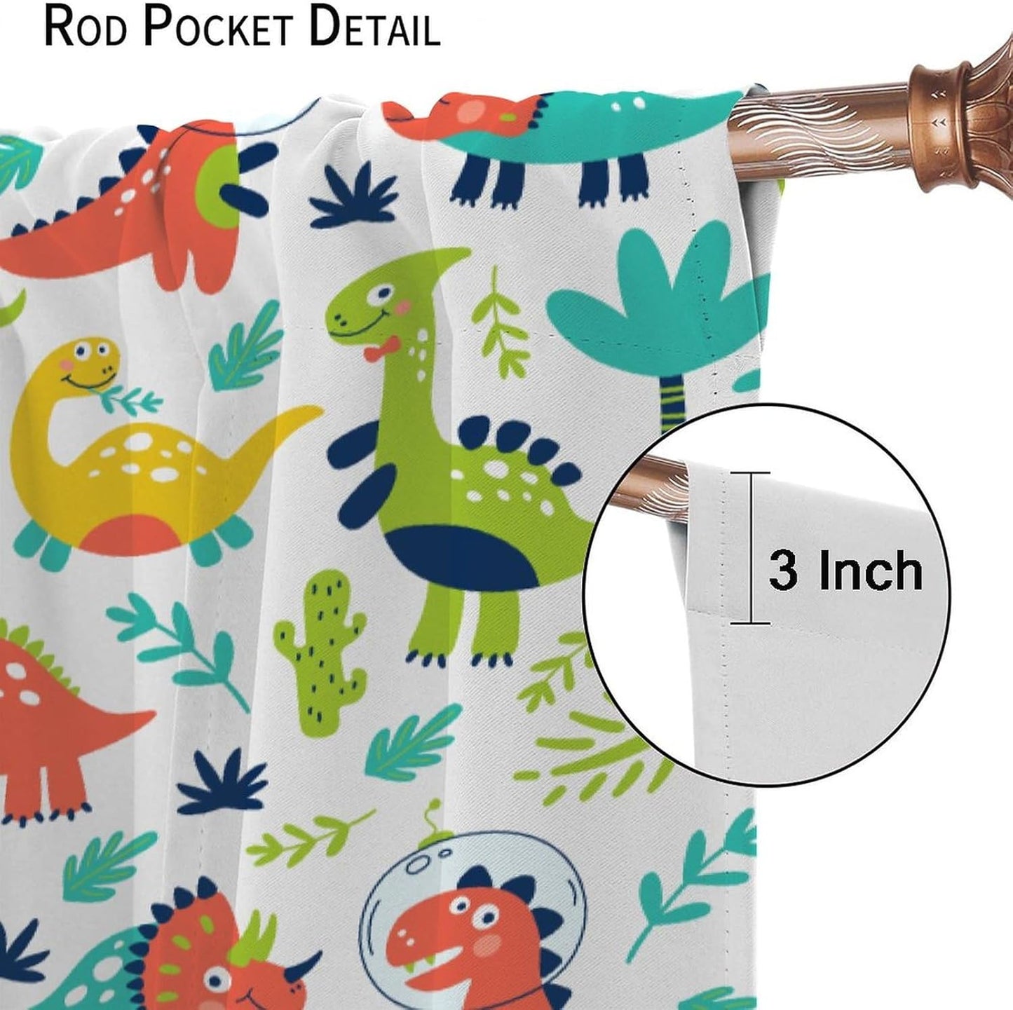 Rustic Dinosaurs Curtains Colorful Dino Kids Boys Cartoon Cute Cool Funny Decor Printed Blackout Rod Pocket Window Drapes for Living Room Bedroom W31.5xL72in 2 Panels