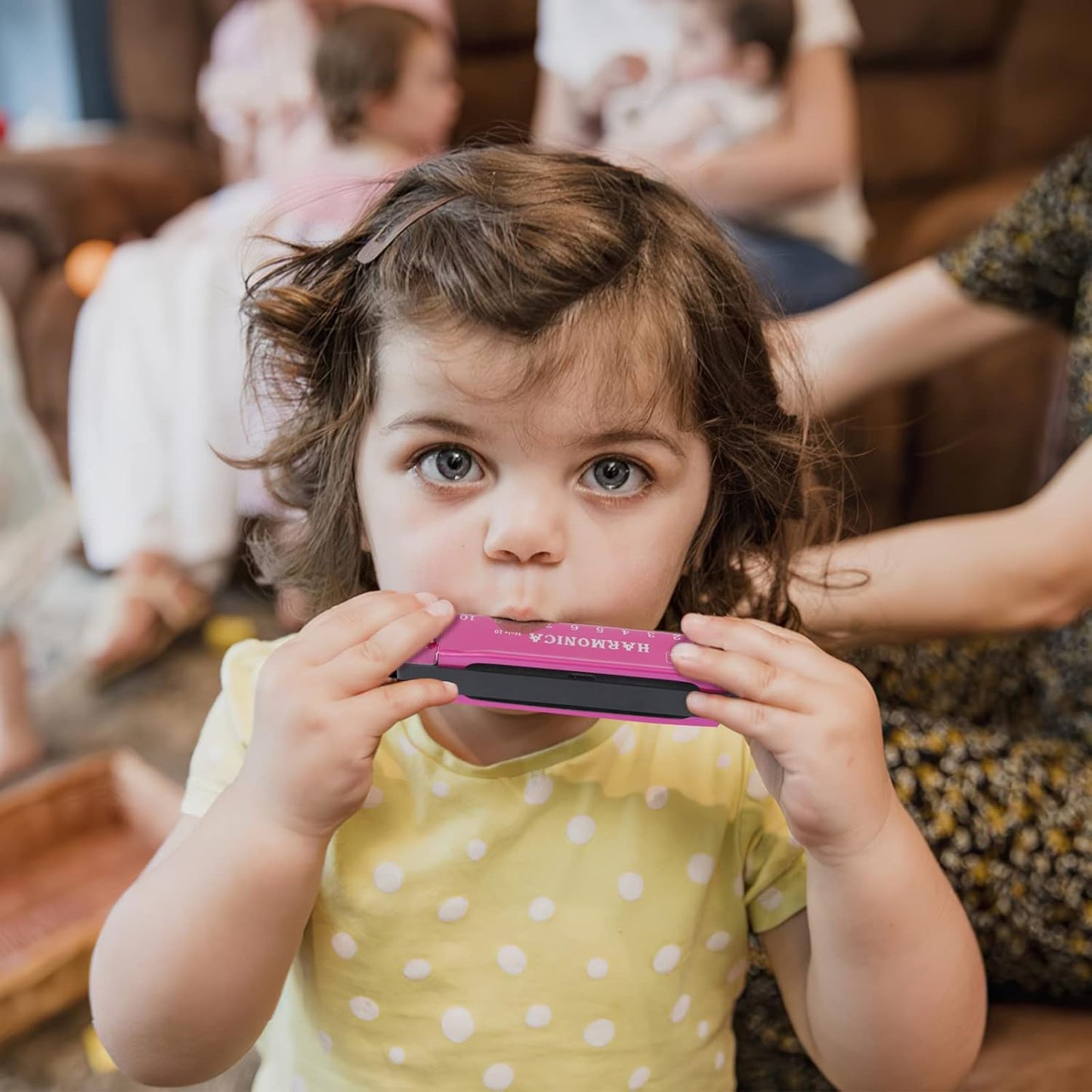 UPINS Harmonica, 4PCS Key of C 10 Hole 10 Tones Titanium Color Harmonica with Case for Beginner Students (Pink, Blue)