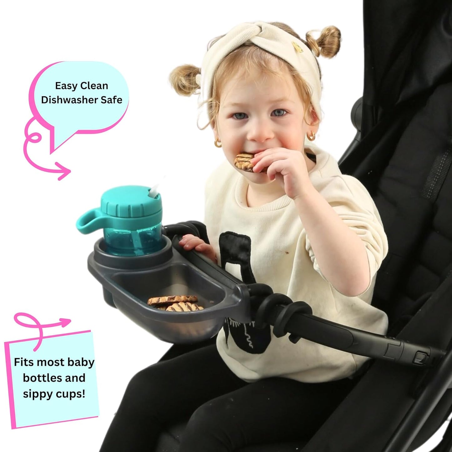 Swanoo Universal Stroller Snack Tray | Compatible with Nuna | Stroller Cup Holder | Silicone Arms Grip Bumper Bar | Stroller Tray Attachment with Cups Holder for Baby Toddler | Stroller Accessories