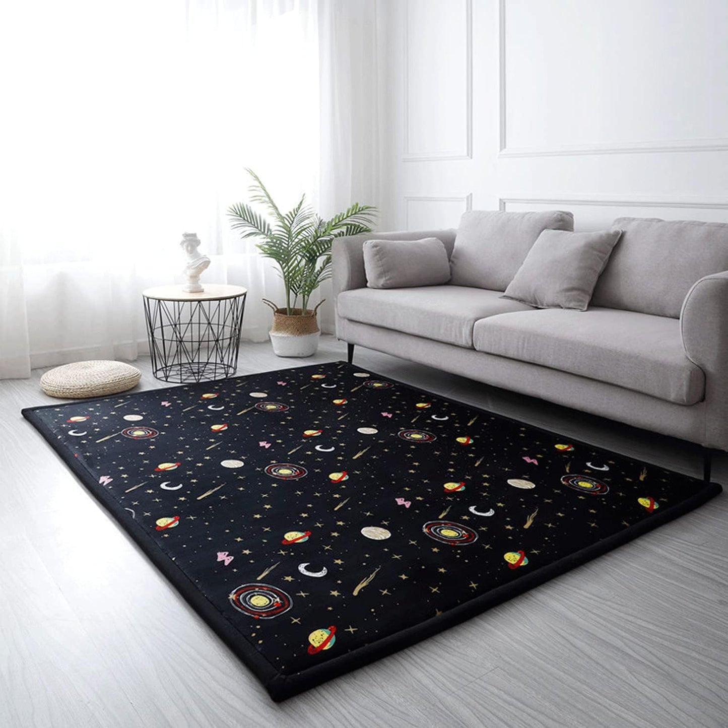 Loartee Coral Velvet Area Rug - 1" Thick Memory Foam Baby Play Mat, Washable Toddler Carpet, Home Decor for Living Room, Nursery, Kids Bedroom, Astral Black, 4'3"x6'3"