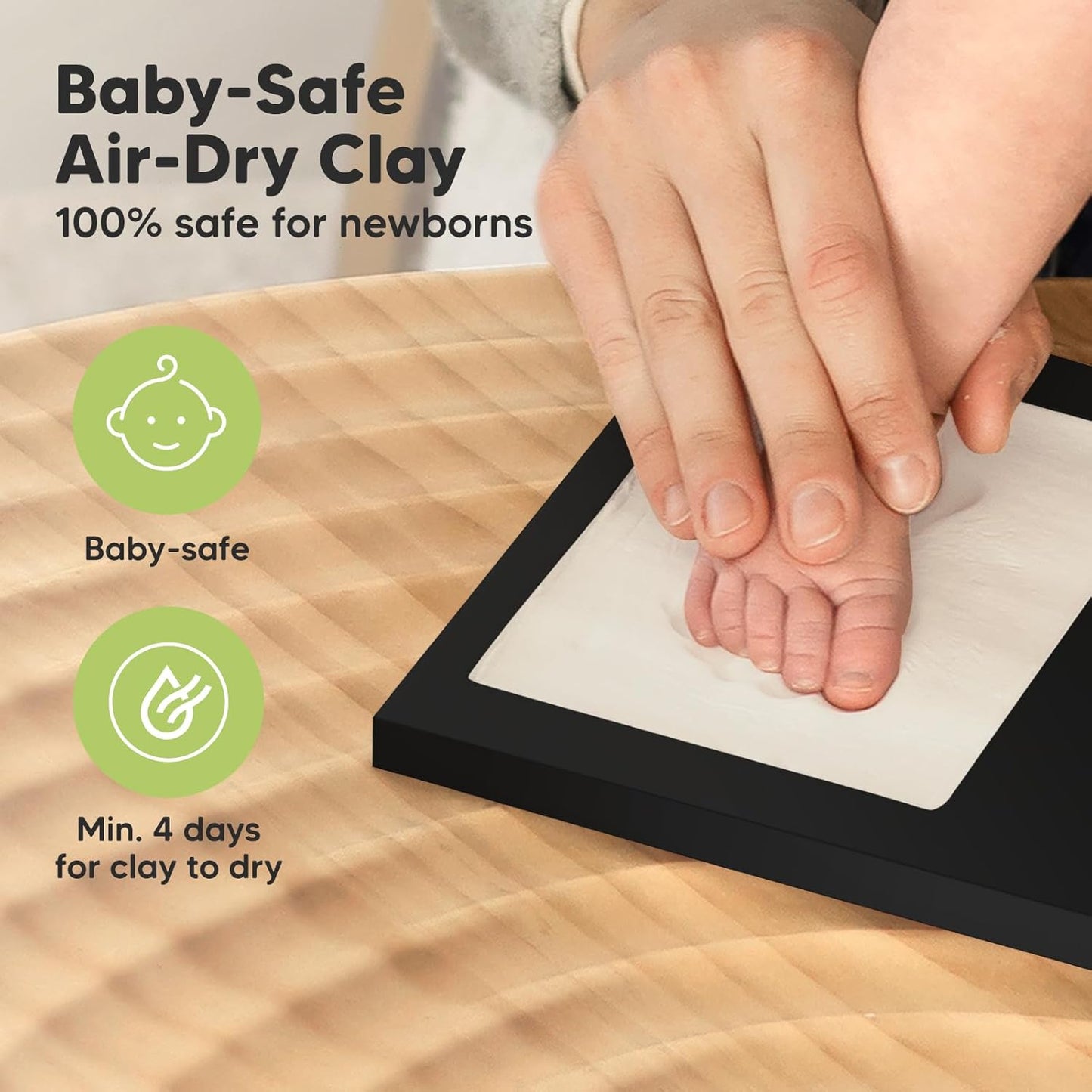 Baby Hand and Footprint Kit - Clay Handprint Keepsake Frame, Newborn Nursery Picture Frame, Personalized New Mom Gifts for Baby Shower & Registry (Onyx Black)