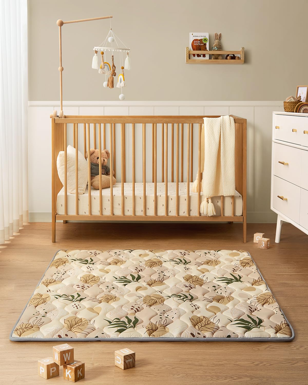 Blissful Diary Baby Play Mat, 47x47 Infant Play Mat for Playpen, Thicken Foam Cushioned Baby Mat for Floor, Non-Slip Kids Play Mat, Washable Baby Playmat for Babies,Toddlers, Earth Tones Design