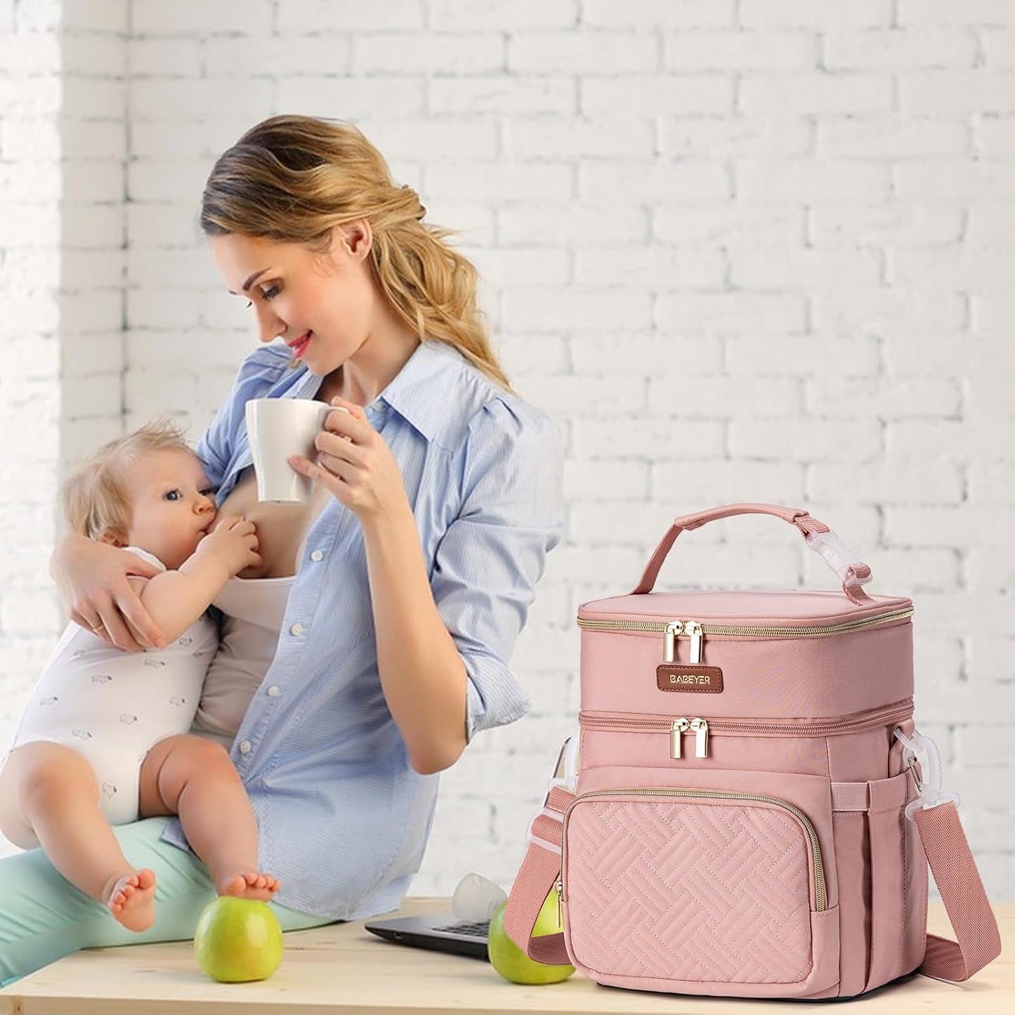 Insulated Breastmilk Cooler Bag with Ice Pack - Holds 6x9oz Bottles, Leakproof Double Layer, Baby Bottle Cooler Bag with Adjustable Strap for Nursing Moms, Daycare & Travel