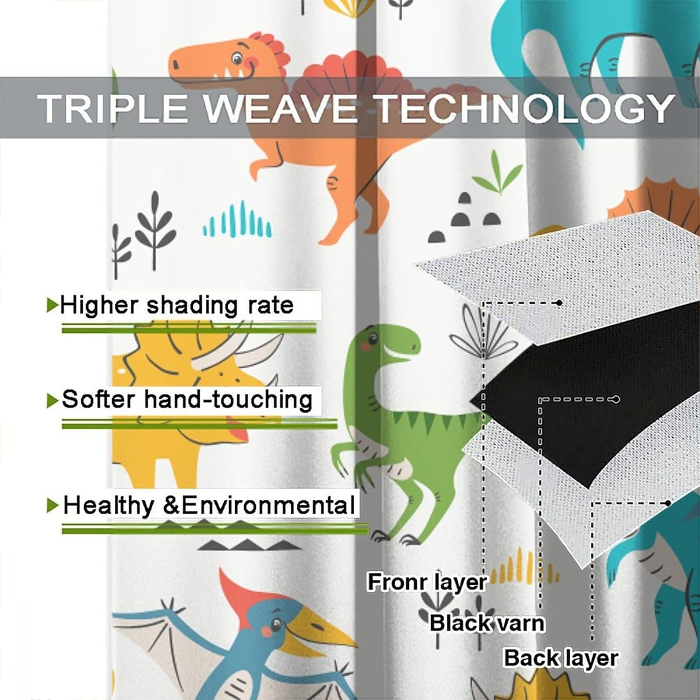 Kids Dinosaur Curtains for Boy Girl Bedroom Decor Cartoon Dino Colorful Cute Funny Animal Wildlife Printed Blackout Rod Pocket Window Drapes for Baby Nursery Playroom Living Room W26xL84in 2 Panels