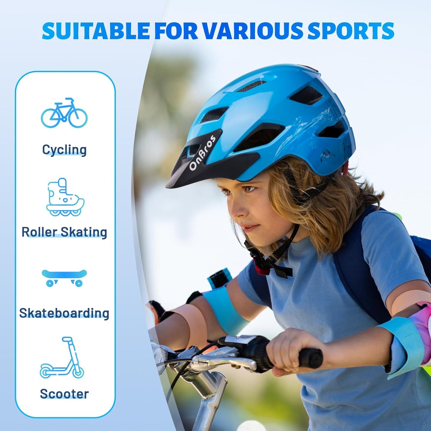 OnBros Kids Bike Helmet - Bike Helmets for 5-14 Boys or Girls with Visor, Children Bicycle Helmet for Skateboard Mountain Scooter Road Cycling, Lightweight and Adjustable 50-57CM