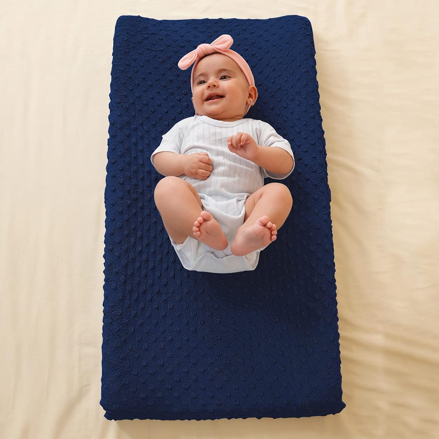Baby Changing Pad Cover, Super Soft Plush Dot Diaper Changing Table Covers for Baby Girls and Boys, Ultra Comfortable, Safe for Babies, Fit 32"/34'' x 16" Pad (Estate Blue)