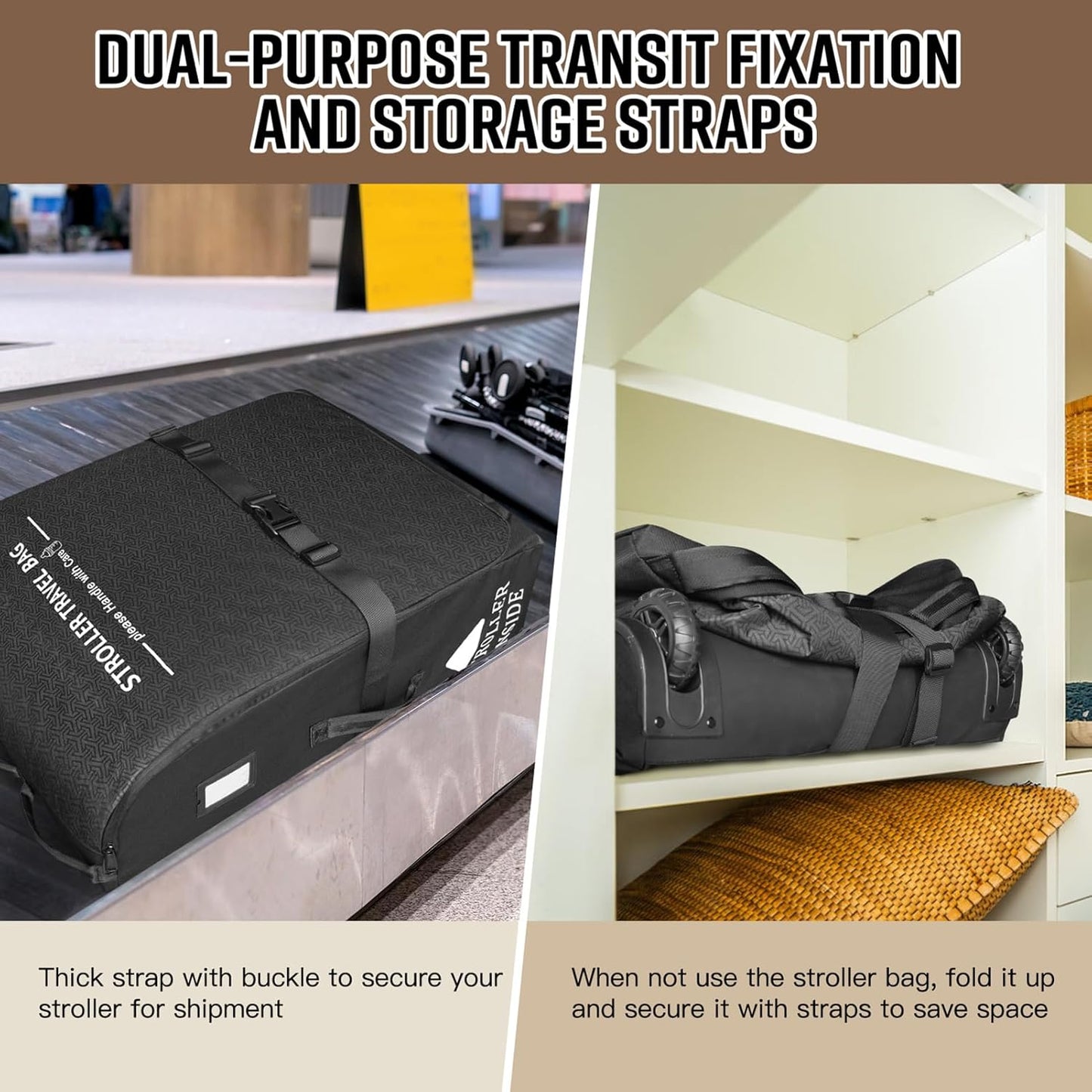 RAYMACE Padded Stroller Travel Bag for Airplane,Stroller Gate check bag with Wheels Compatible with UPPAbaby Vista,Vista V2,Cruz,Cruz V2, Travel Safe Protection Storage Bag,Patterned Design,Black