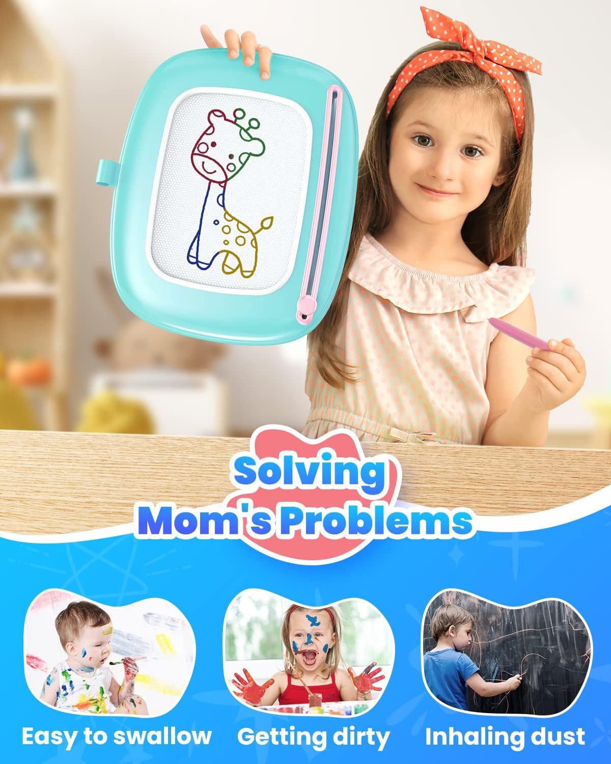 Magnetic Drawing Board, Toddler Girl Toy for 1-2 Year Old, Doodle Board Pad Learning and Educational Kids Toy for 1 2 3 Year Old Baby Girl Birthday - Mint Blue