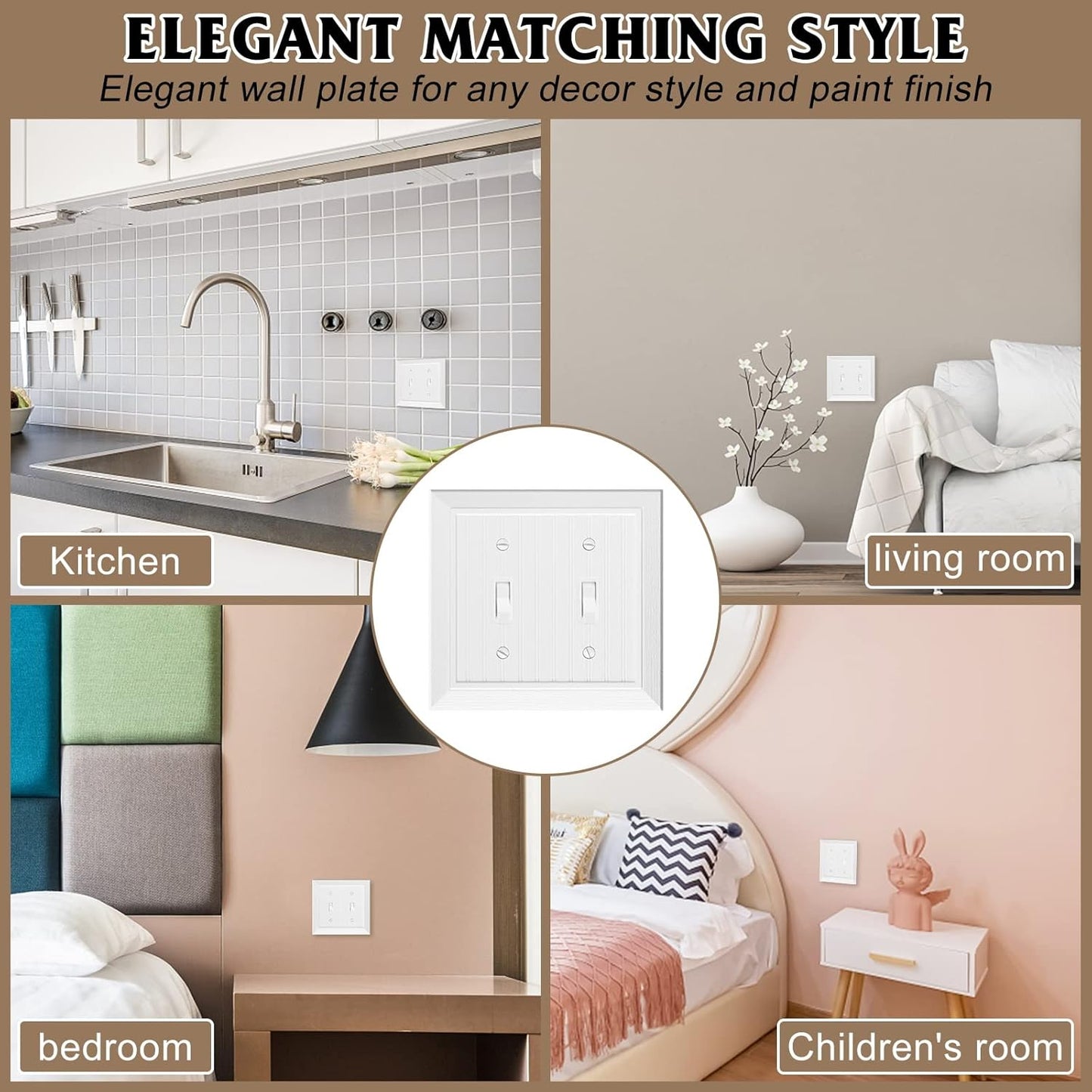 Modern Decorative Wall Plate Switch Plate Outlet Cover, Vintage Retro Wood Grain Design(Double Duplex-10 Pack, White)