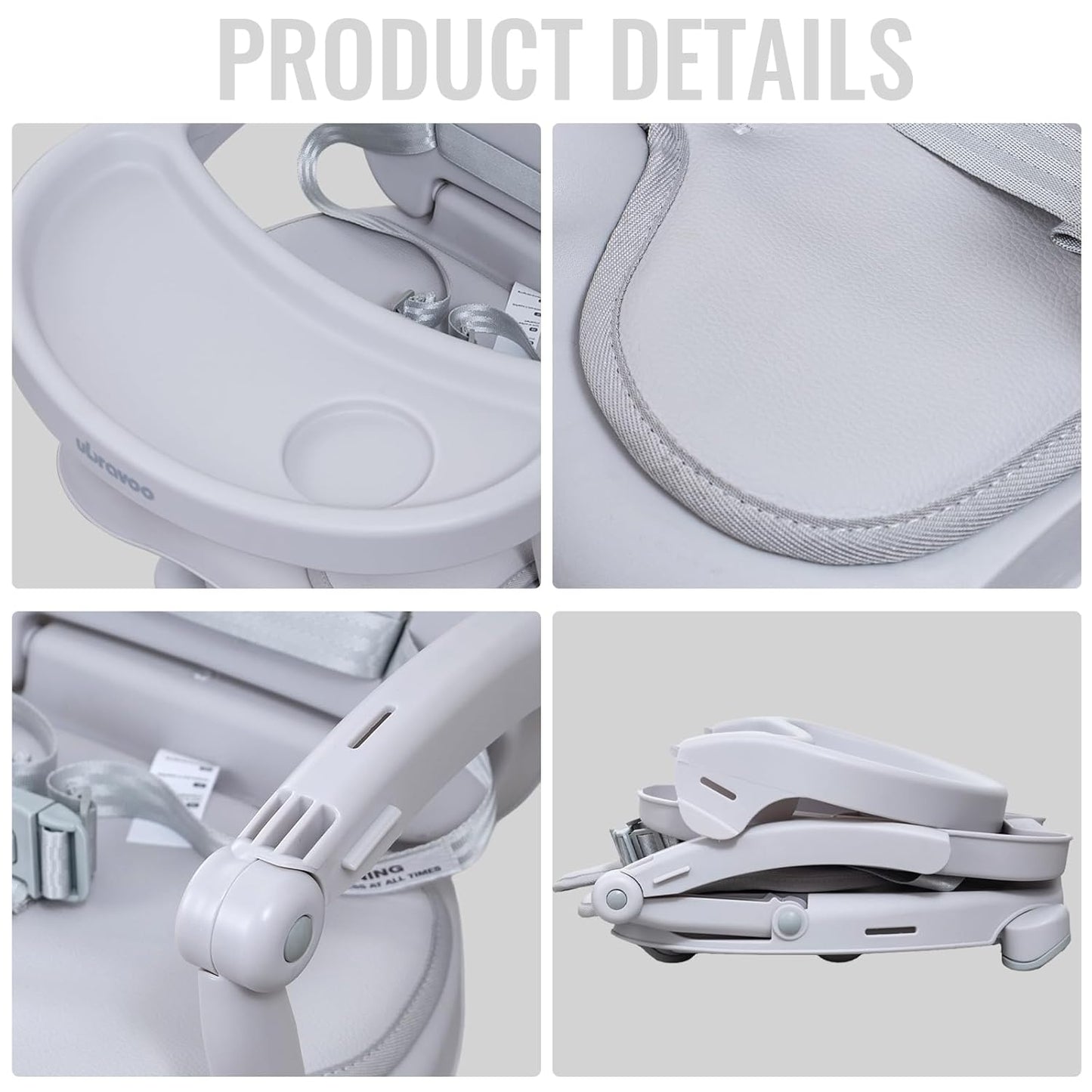 Baby Booster Seat for Dining Table with Removable Tray & Cushion, 3in1 Portable Toddler Booster Seat, 4 Height Adjustable Travel High Chair for Babies and Toddlers