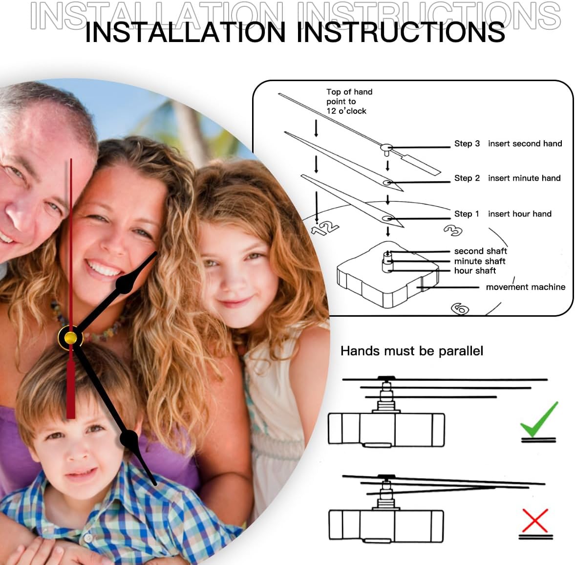 Generic Custom Clocks for Walls Personalized Picture Hanging Time Clocks That PVC Customized Round Silent Clock for Living Room Wedding Friend Family Lover, 12inch-30cm