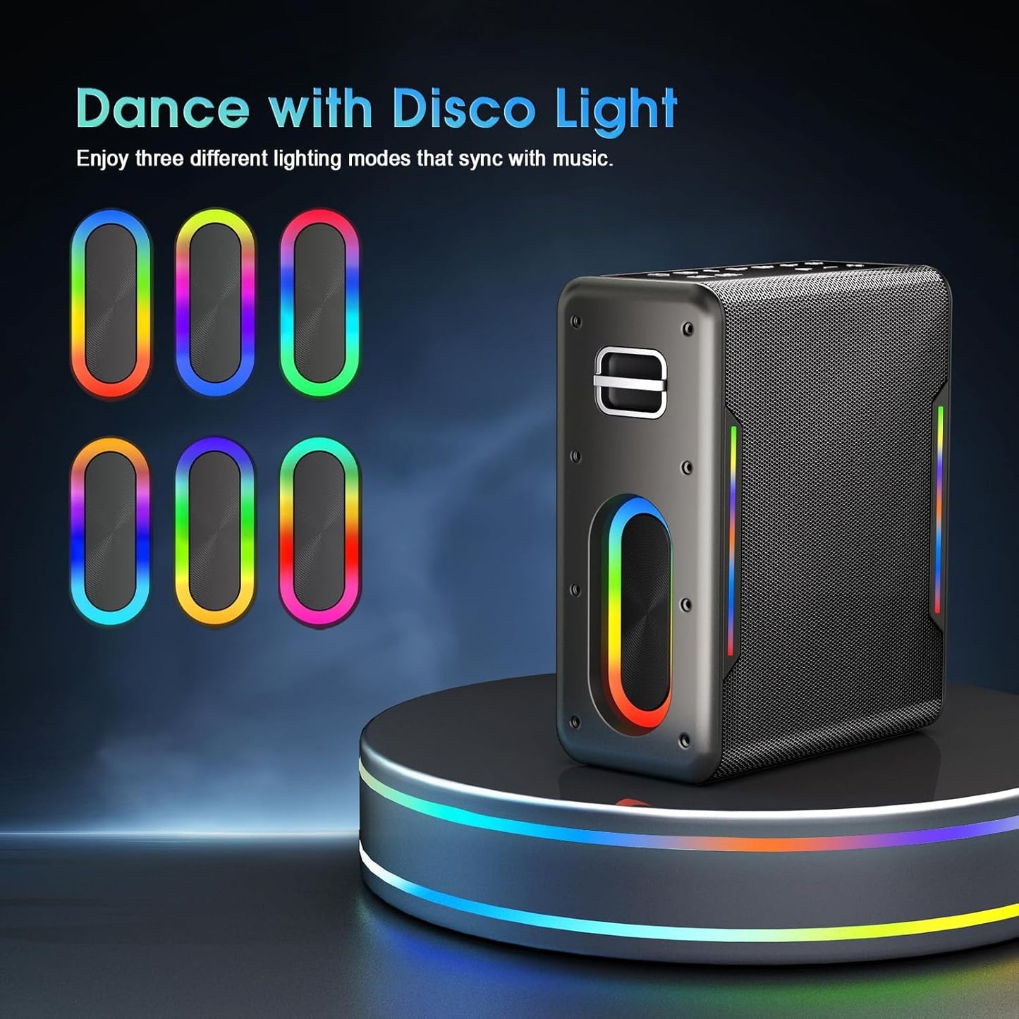 Karaoke Machine with Two Wireless Microphones, Powerful Portable Bluetooth Speaker for Adults & Kids, PA System with 2 Voice Mode, LED Lights, Supports BT/TWS/AUX/USB/TF for Party (Black+Sliver)