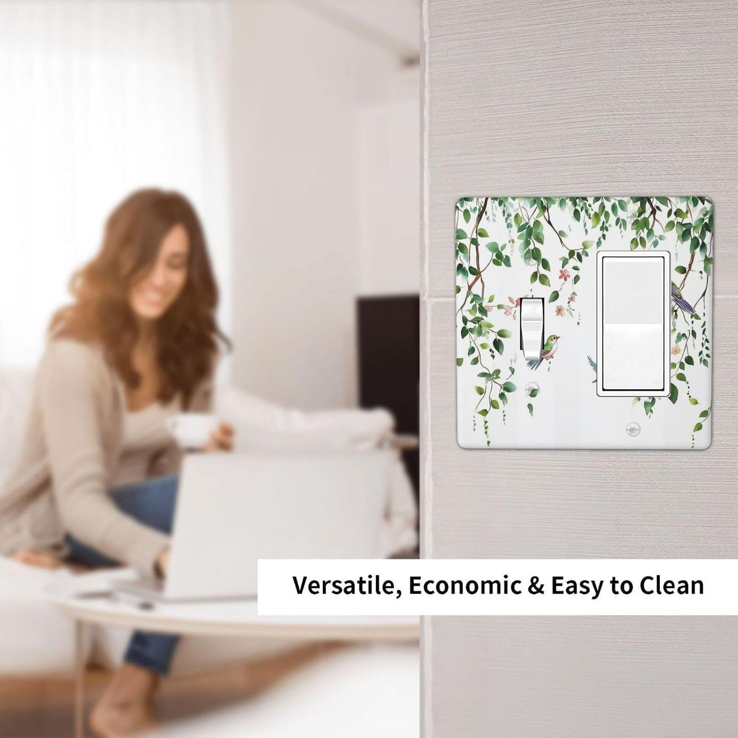 Outlet Covers Green Leaves Bird Eucalyptus Sage Plant 1 Toggle 1 Rocker Combination Decorative Wall Plate Electrical Switch Plates Light Switch Cover Plate For Bed Room Living Room Decor