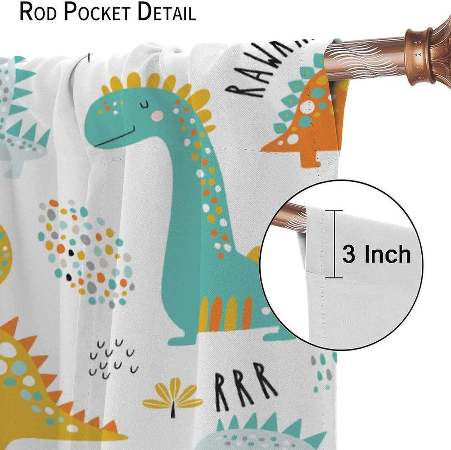 Dinosaur Curtains for Kids Boys Girls Home Decor Childish Cute Dino Animals Print Pattern Rod Pocket Blackout Window Drapes for Nursery Baby Bedroom Playroom W36xL63in 2 Panels